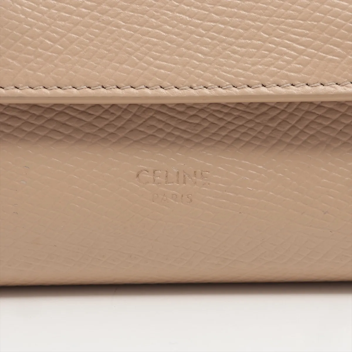 Small Trifold Leather Compact Wallet, Beige — view 9