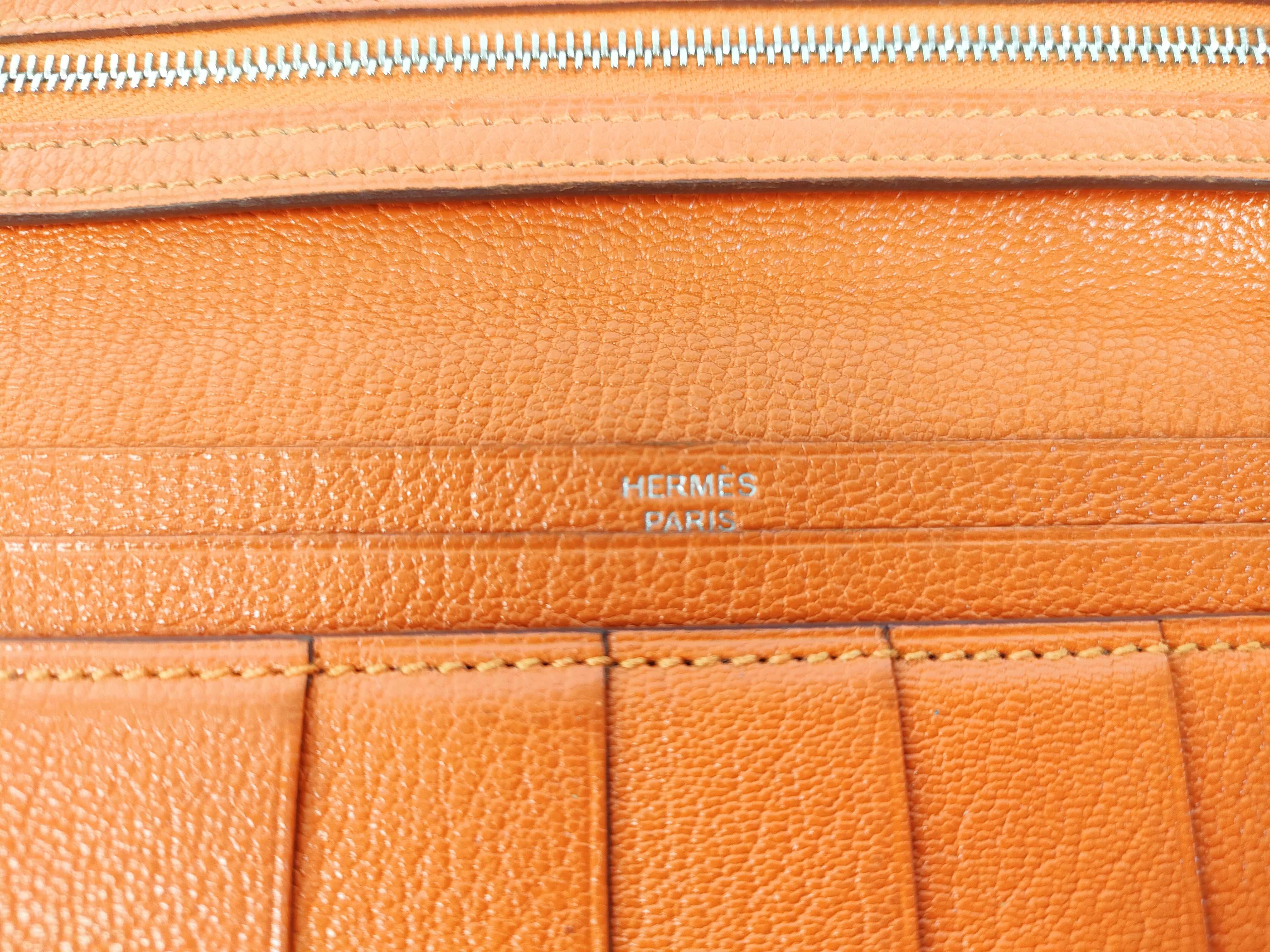 Bearn Soufflé Chevre Leather Long Wallet, Orange, Silver Hardware, T Stamp — view 13