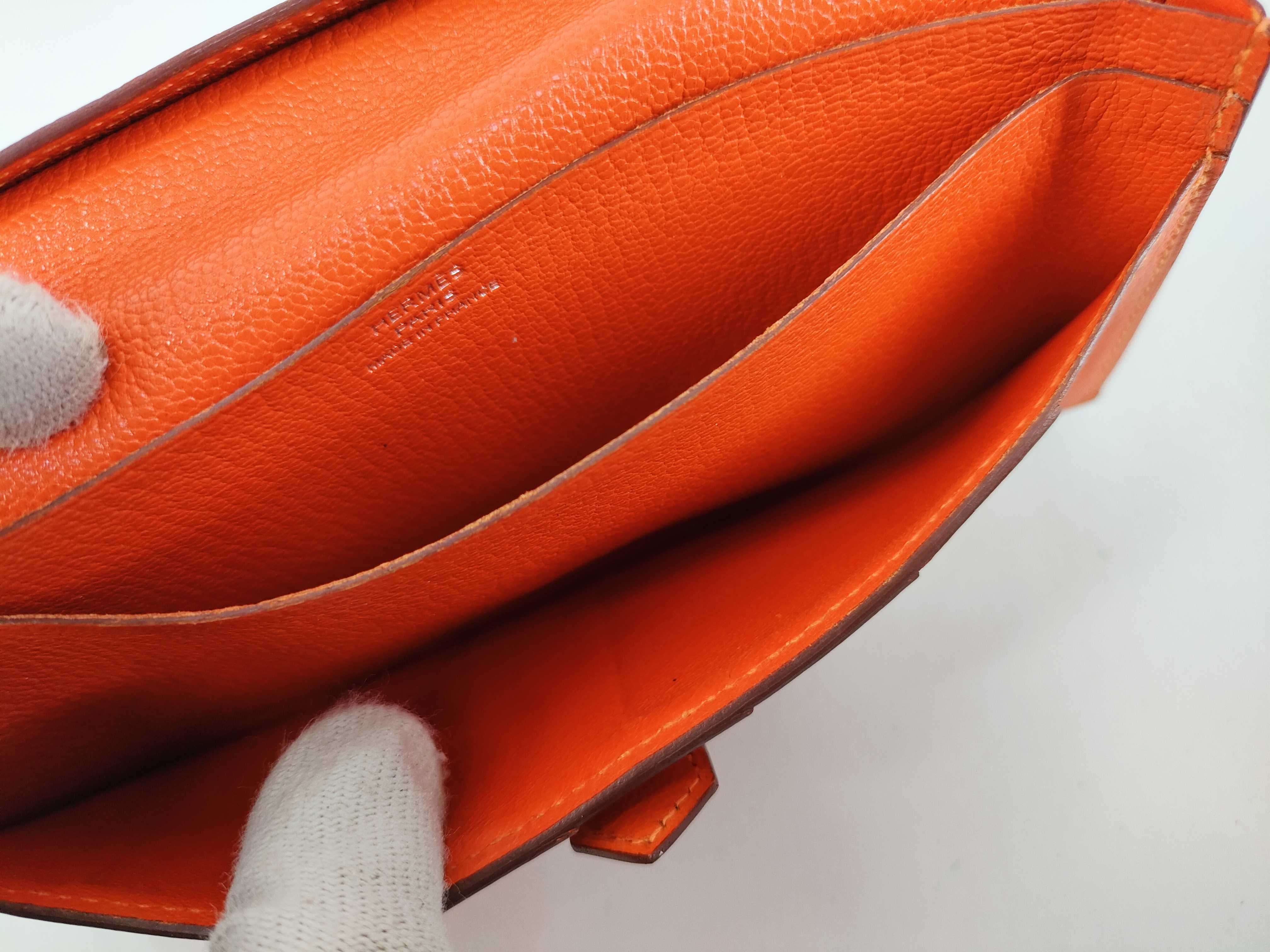 Bearn Soufflé Chevre Leather Long Wallet, Orange, Silver Hardware, T Stamp — view 14