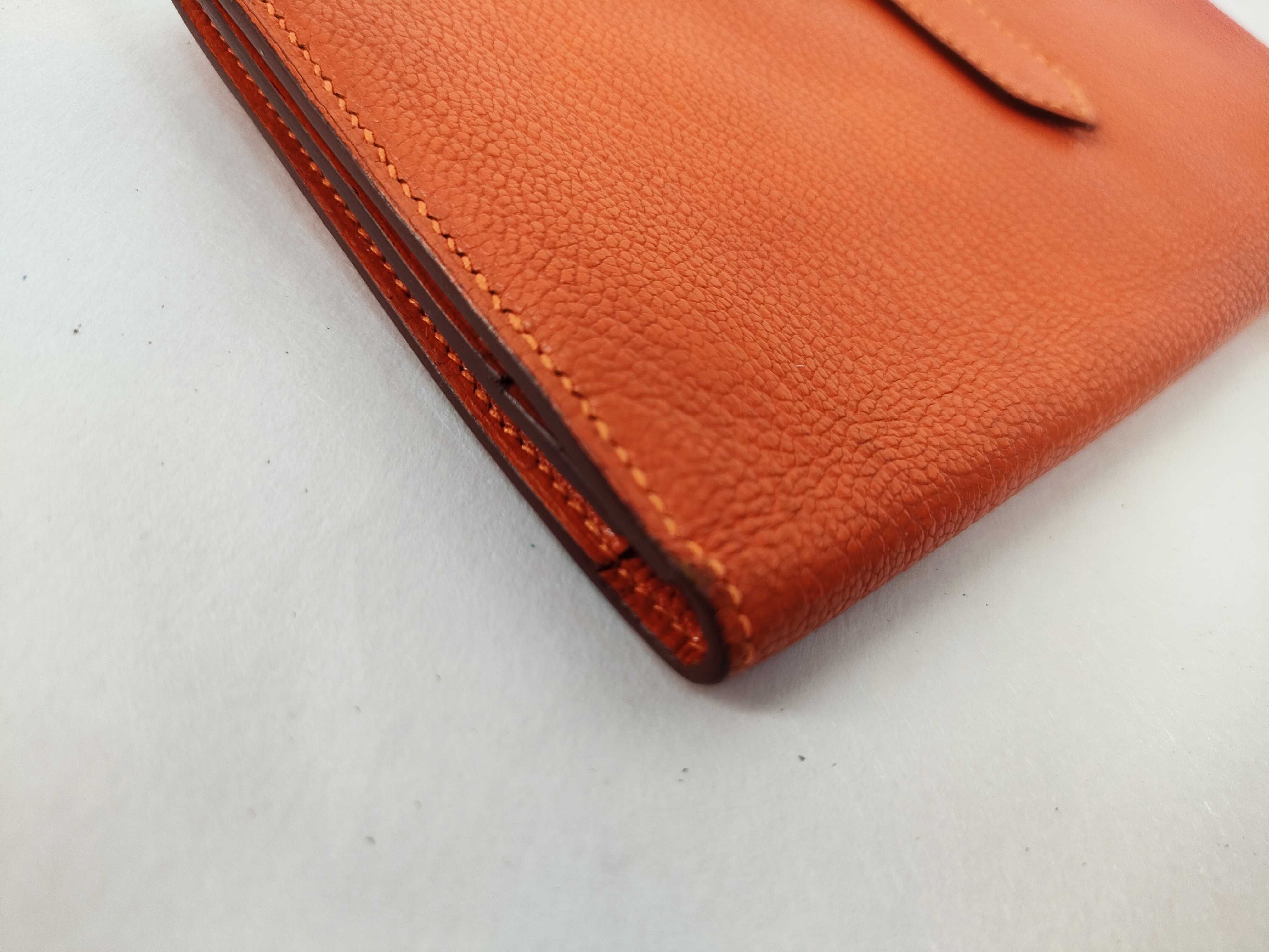 Bearn Soufflé Chevre Leather Long Wallet, Orange, Silver Hardware, T Stamp — view 3