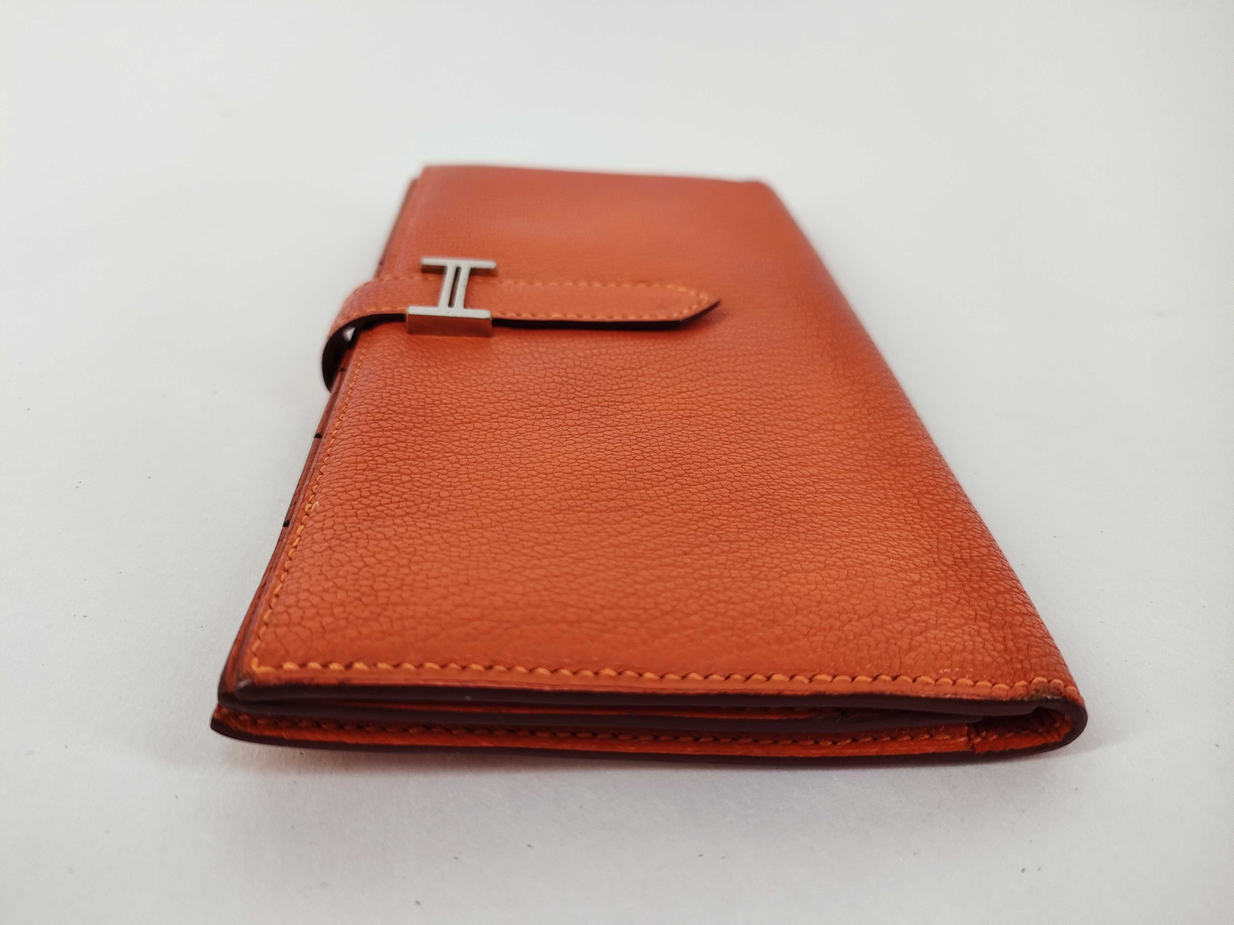 Bearn Soufflé Chevre Leather Long Wallet, Orange, Silver Hardware, T Stamp — view 4