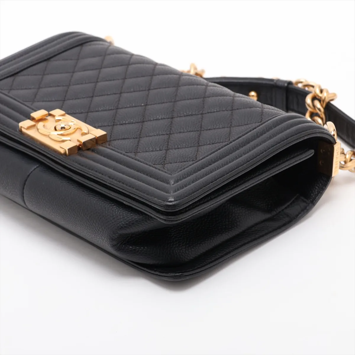 Boy Chanel 25 Caviar Skin Chain Shoulder Bag, Black with Gold Hardware, 17693984, Serial Number 17, A67086 — view 3