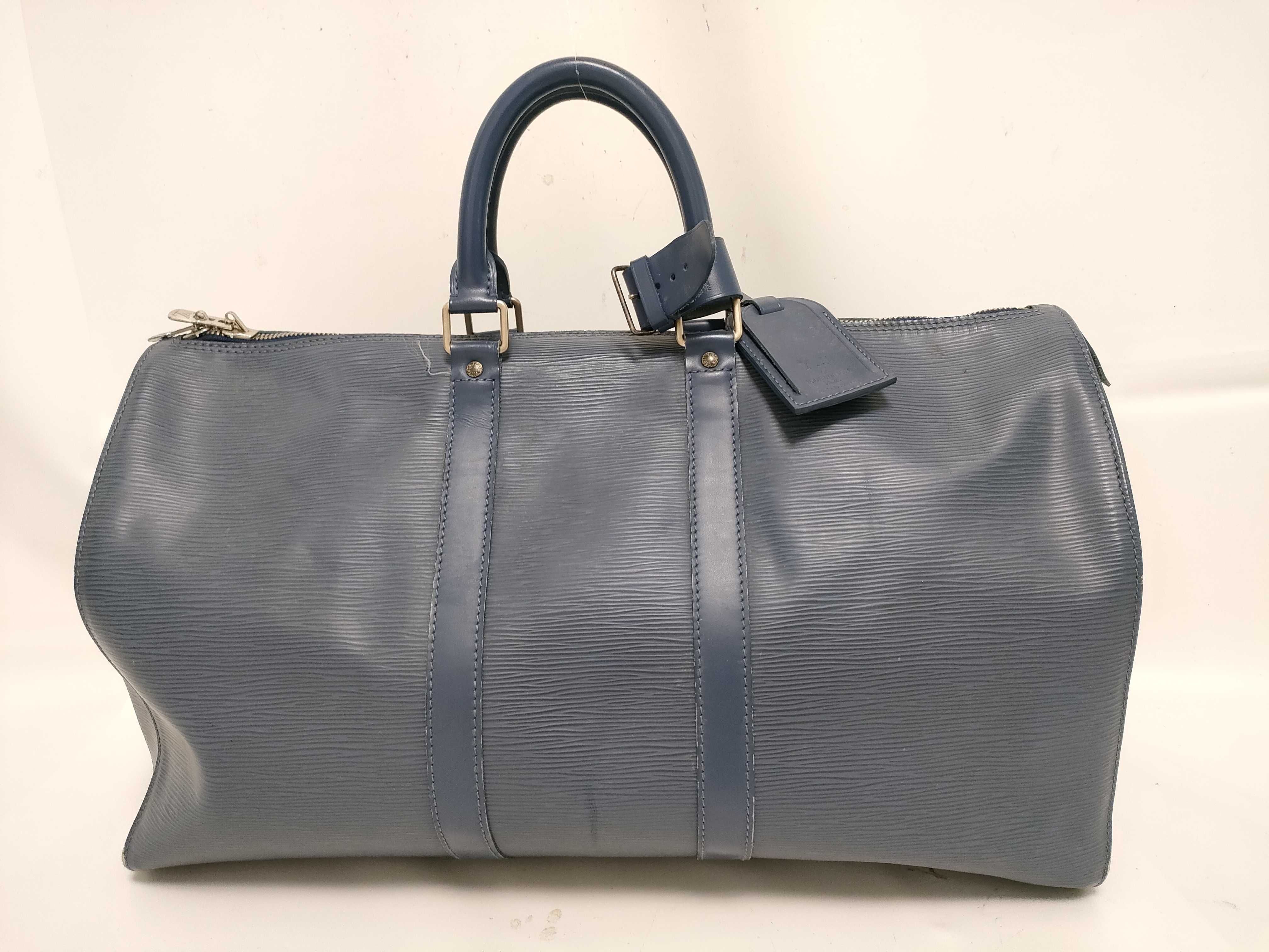 Epi Leather Keepall 45 Boston Bag (Toledo Blue)