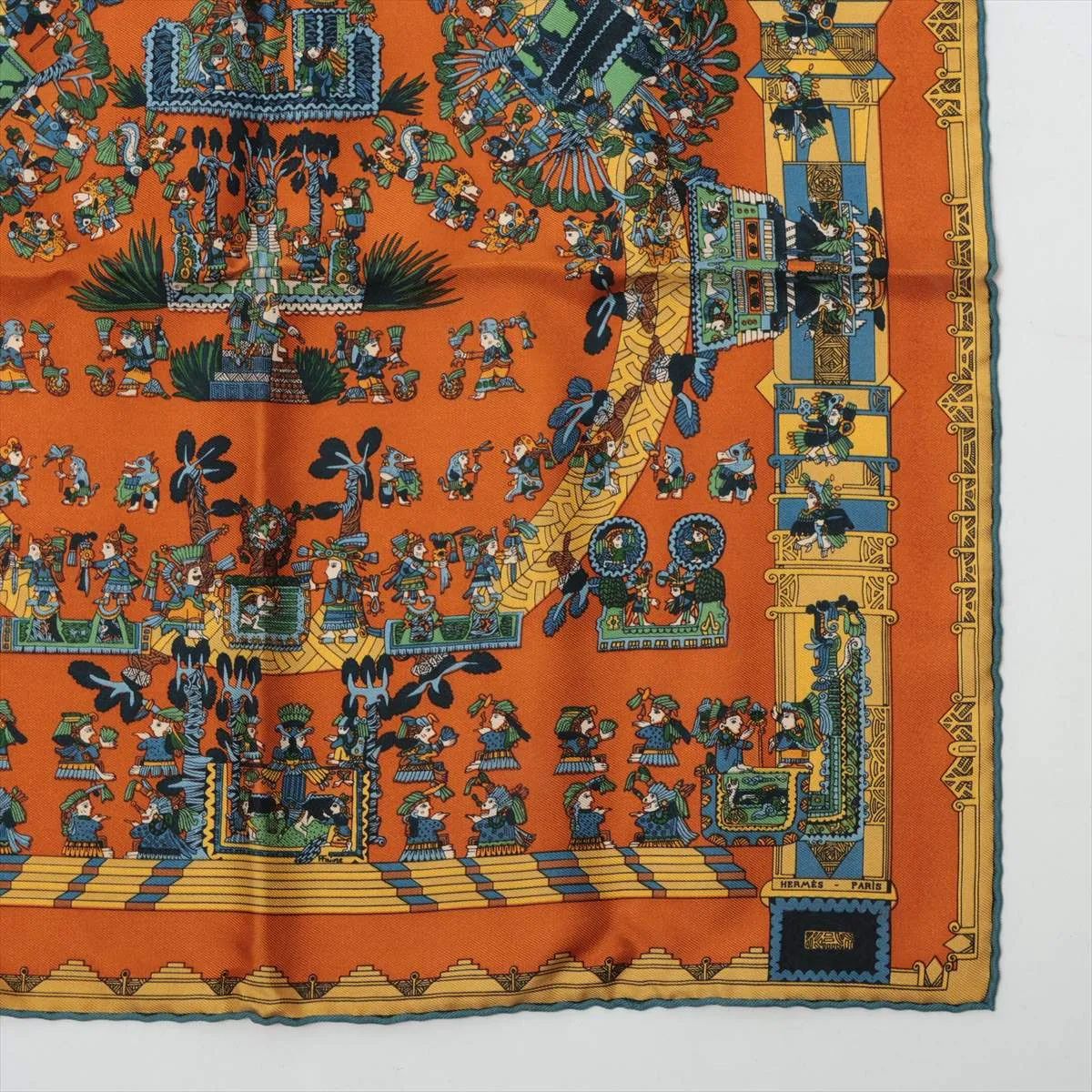 Carre 45 ASTRES et SOLEILS Celestial Bodies and the Sun Scarf Silk Brown Thread — view 4