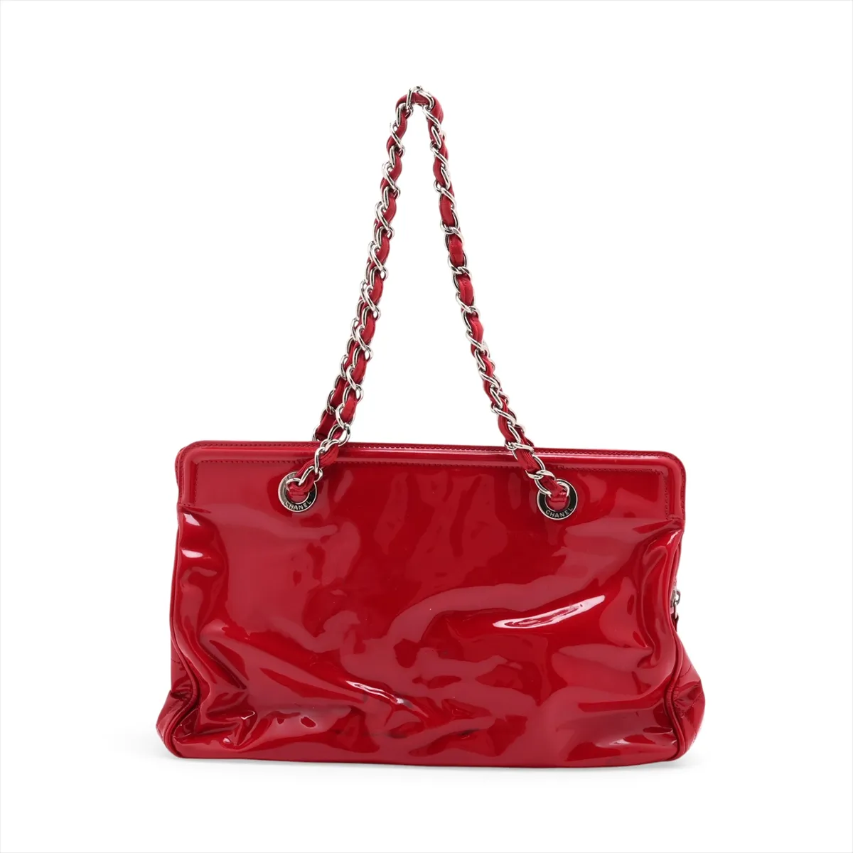 Coco Mark Patent Leather Chain Tote Bag, Red, Silver Hardware, Item No. 13191798 (Serial No. 13) — view 2