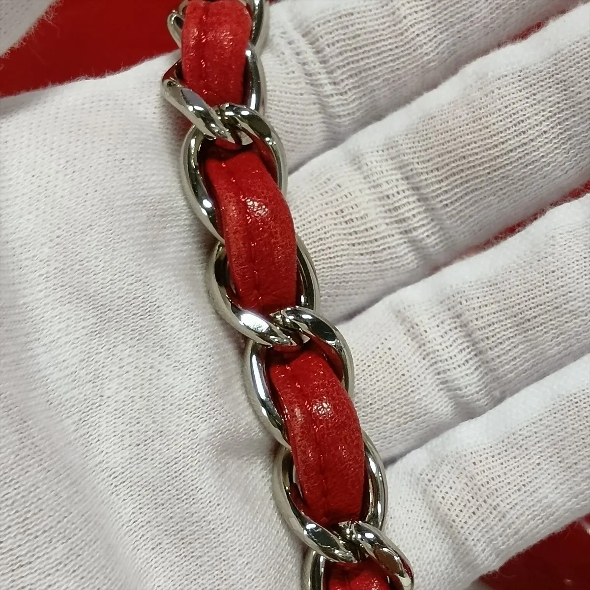 Coco Mark Patent Leather Chain Tote Bag, Red, Silver Hardware, Item No. 13191798 (Serial No. 13) — view 13