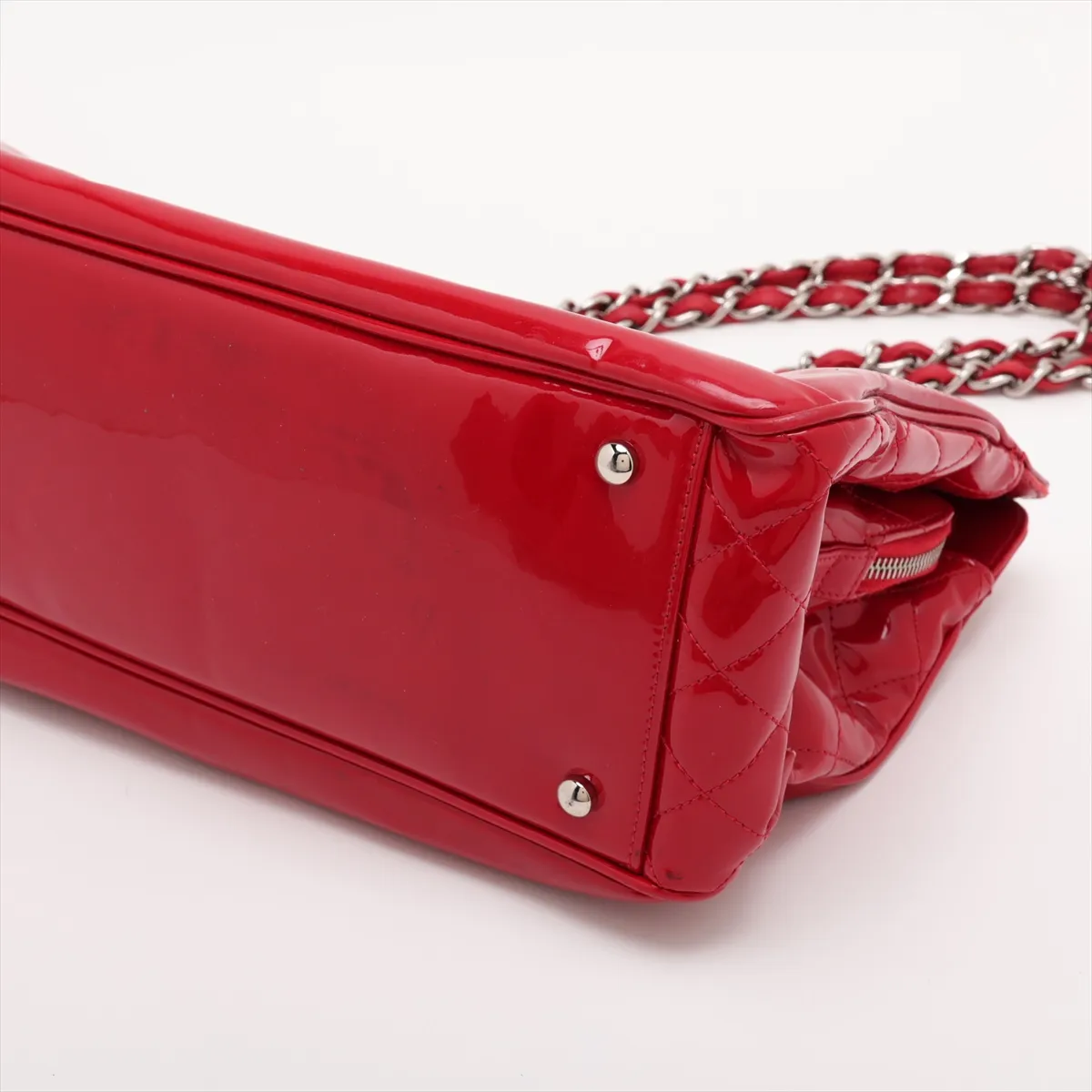 Coco Mark Patent Leather Chain Tote Bag, Red, Silver Hardware, Item No. 13191798 (Serial No. 13) — view 3