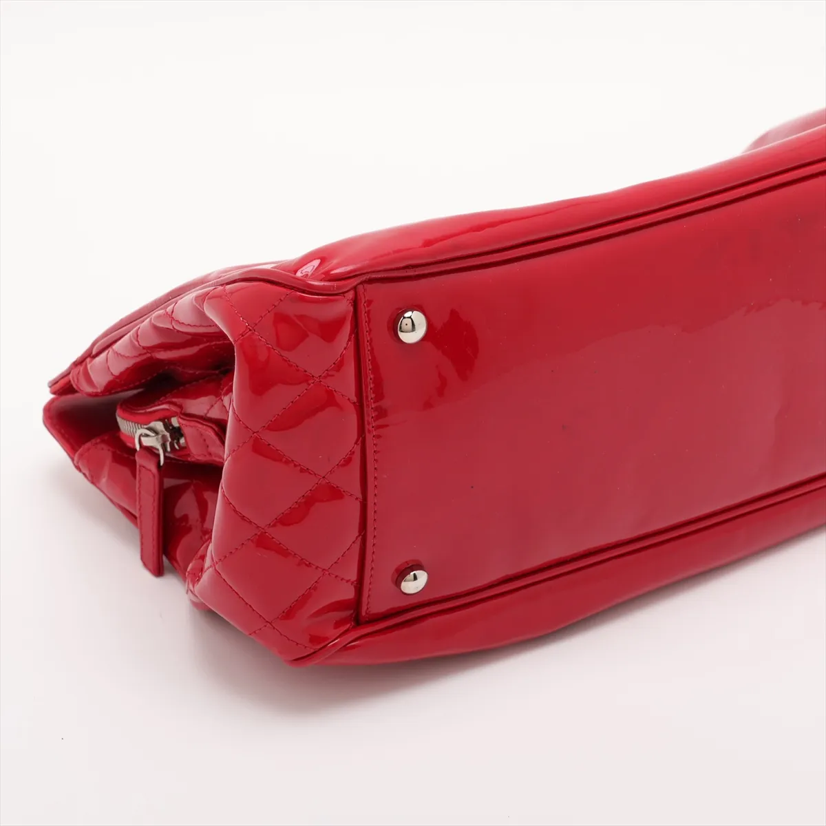 Coco Mark Patent Leather Chain Tote Bag, Red, Silver Hardware, Item No. 13191798 (Serial No. 13) — view 4