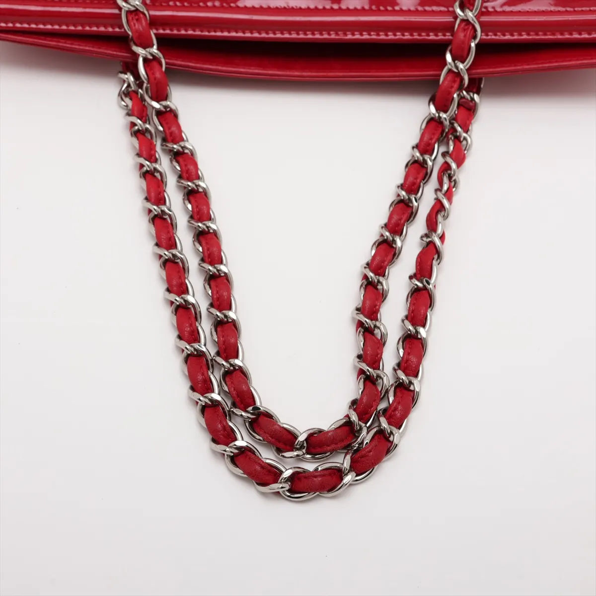 Coco Mark Patent Leather Chain Tote Bag, Red, Silver Hardware, Item No. 13191798 (Serial No. 13) — view 5