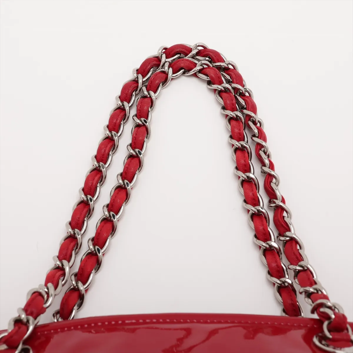 Coco Mark Patent Leather Chain Tote Bag, Red, Silver Hardware, Item No. 13191798 (Serial No. 13) — view 6