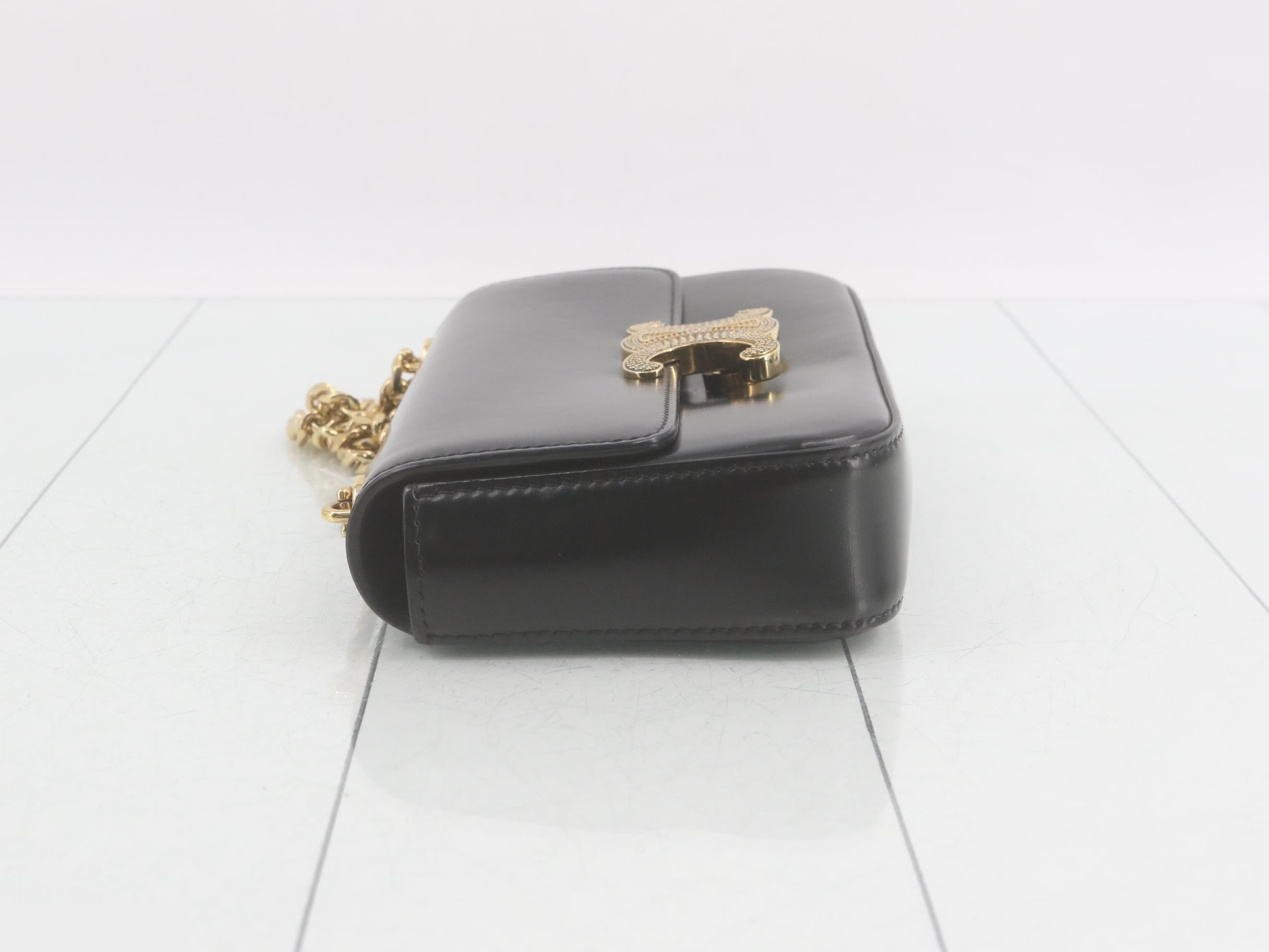 Leather Triomphe Rhinestone Chain Shoulder Bag — view 4