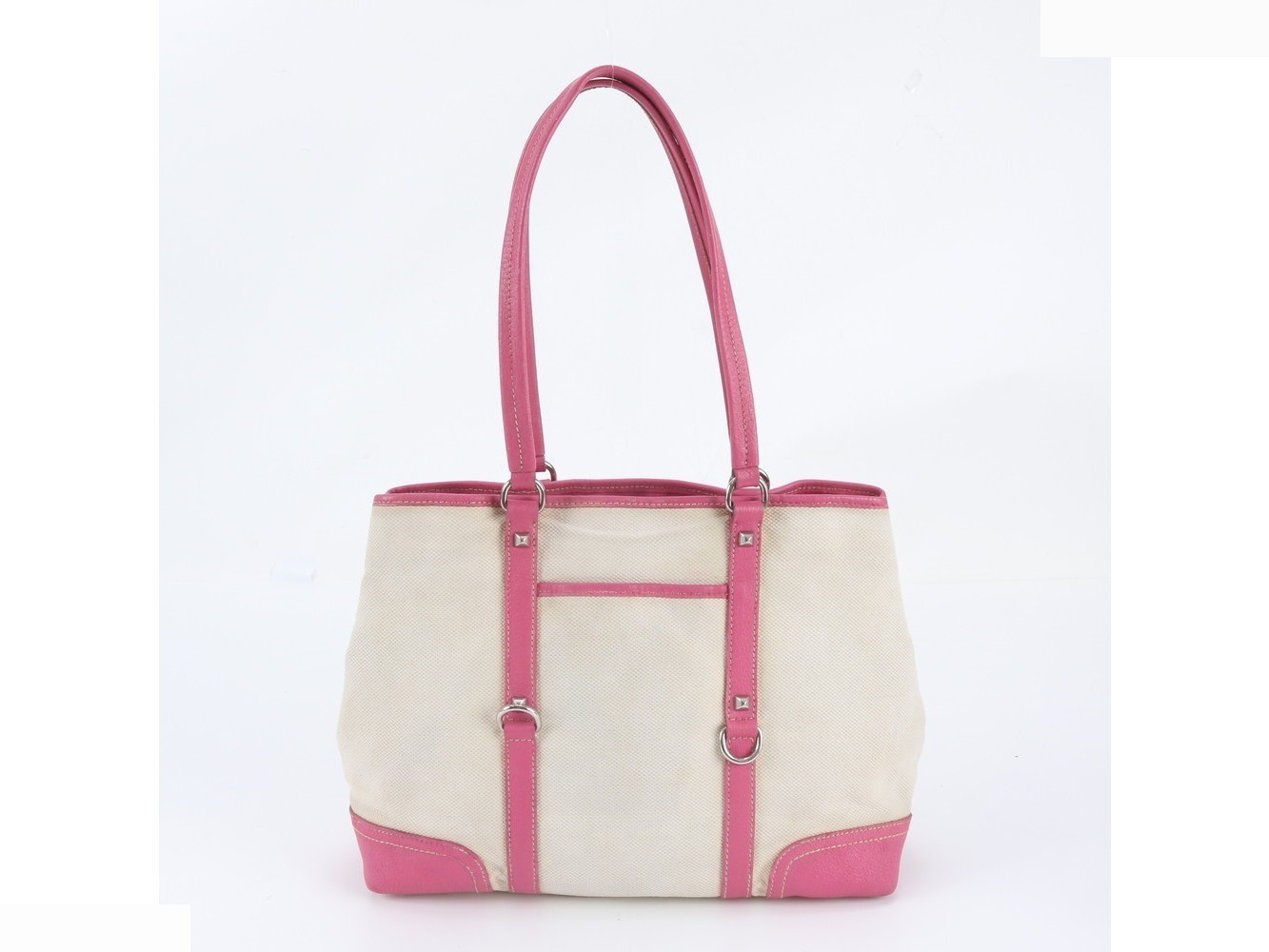 Triangle Logo Leather Canvas Tote Bag — view 3