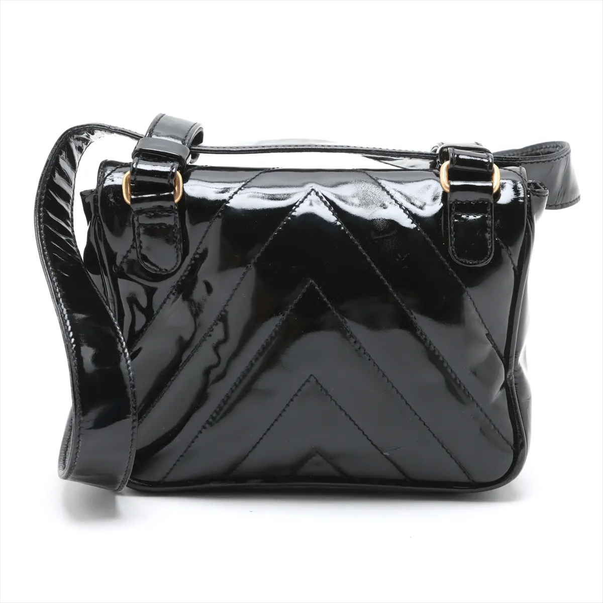 Chevron Patent Leather Waist Pouch Black Gold Hardware — view 2