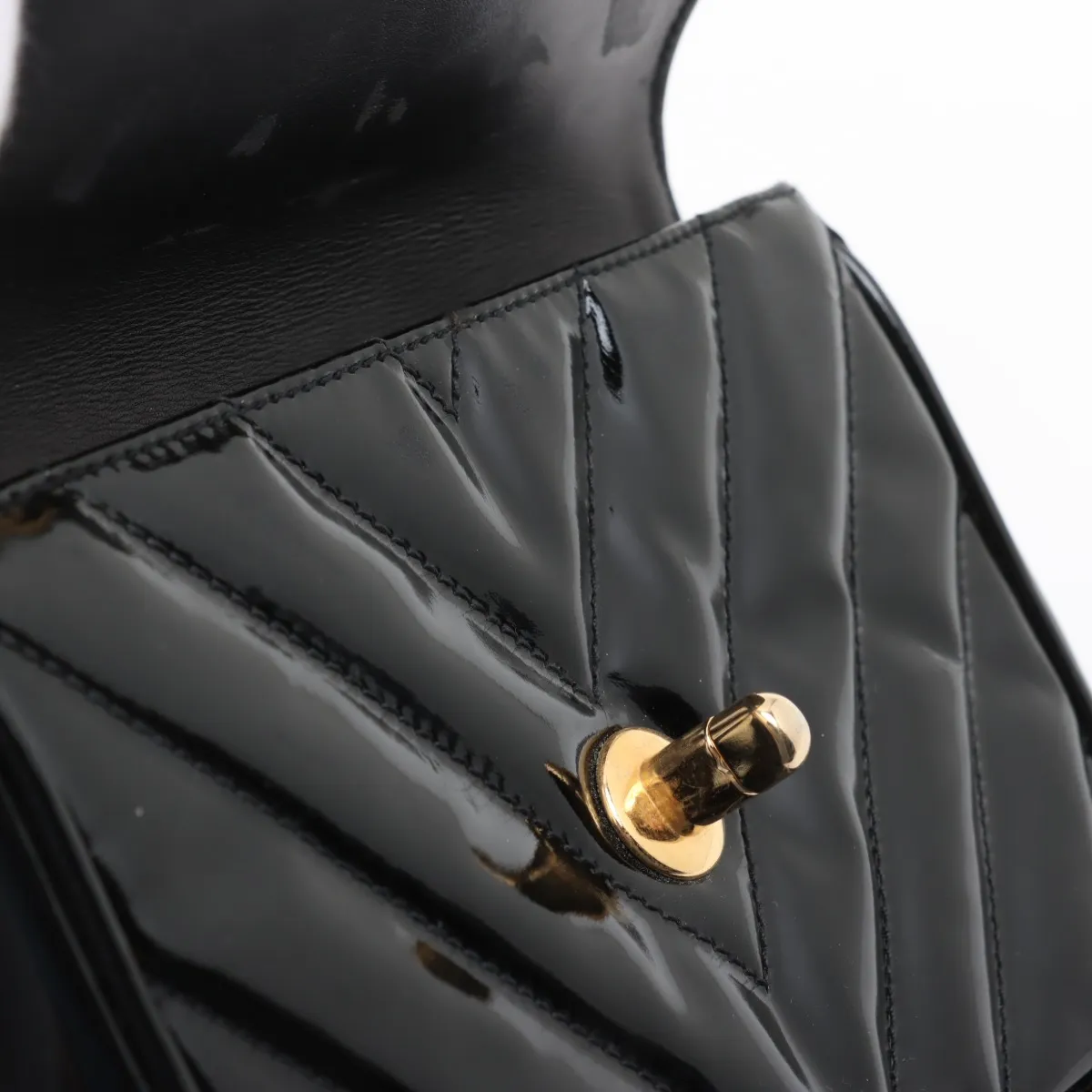 Chevron Patent Leather Waist Pouch Black Gold Hardware — view 12