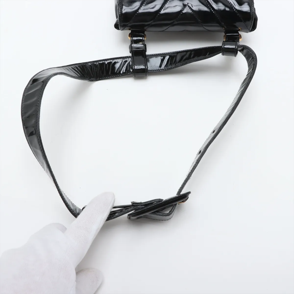 Chevron Patent Leather Waist Pouch Black Gold Hardware — view 5