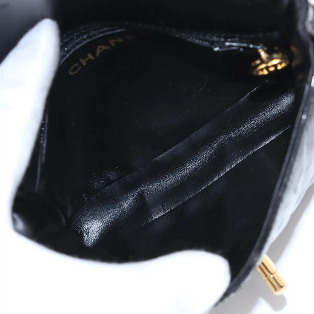 Chevron Patent Leather Waist Pouch Black Gold Hardware — view 7