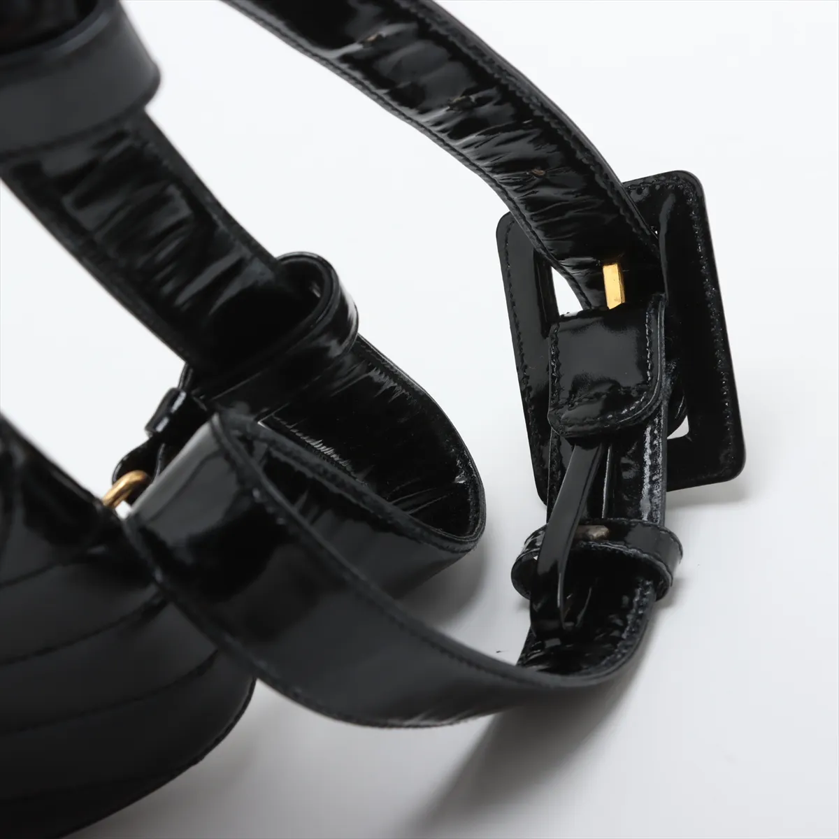 Chevron Patent Leather Waist Pouch Black Gold Hardware — view 10
