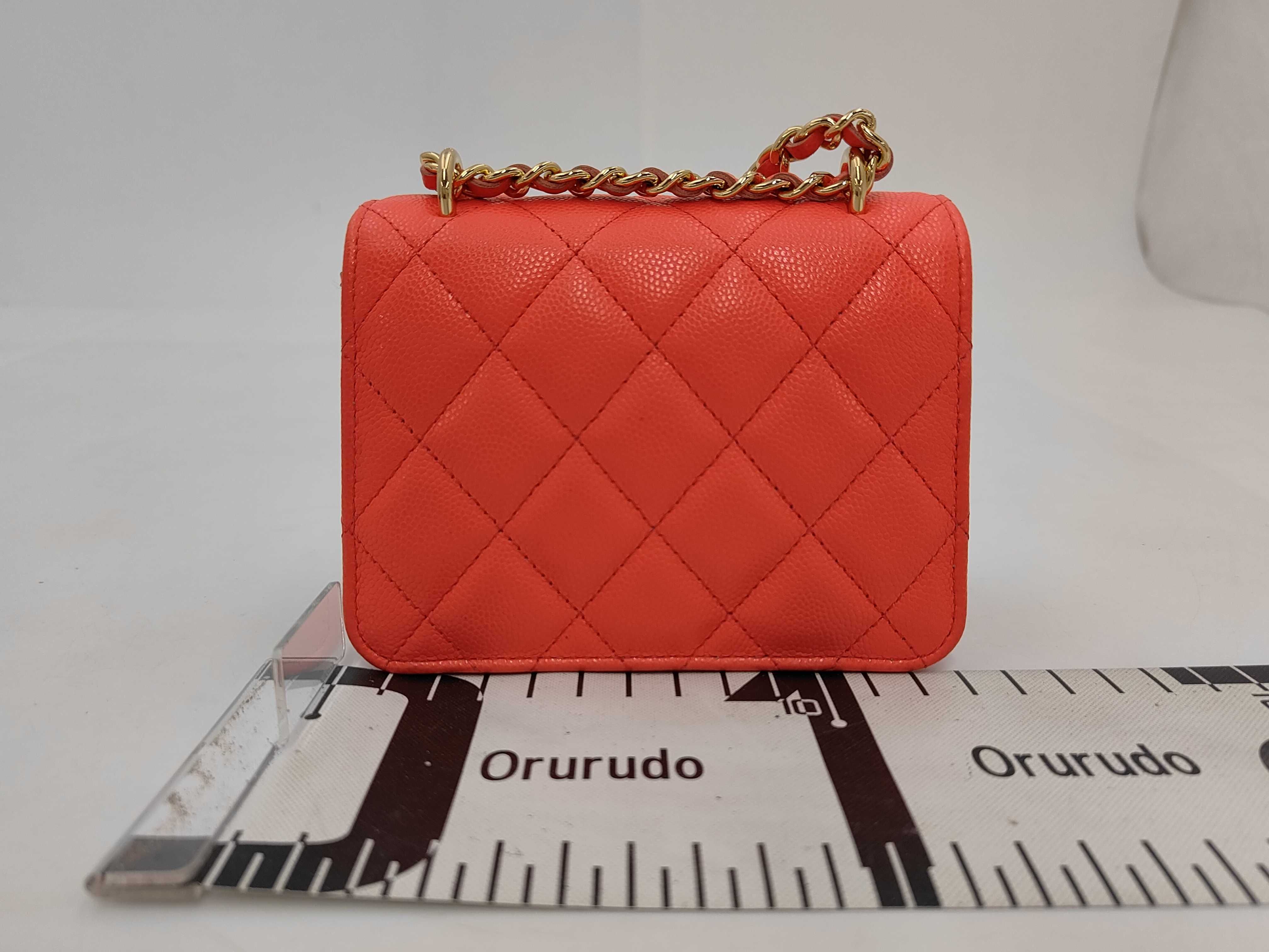 Matelassé Mini Chain Shoulder Bag, Caviar Leather, Red, Gold Hardware, with Charm — view 2