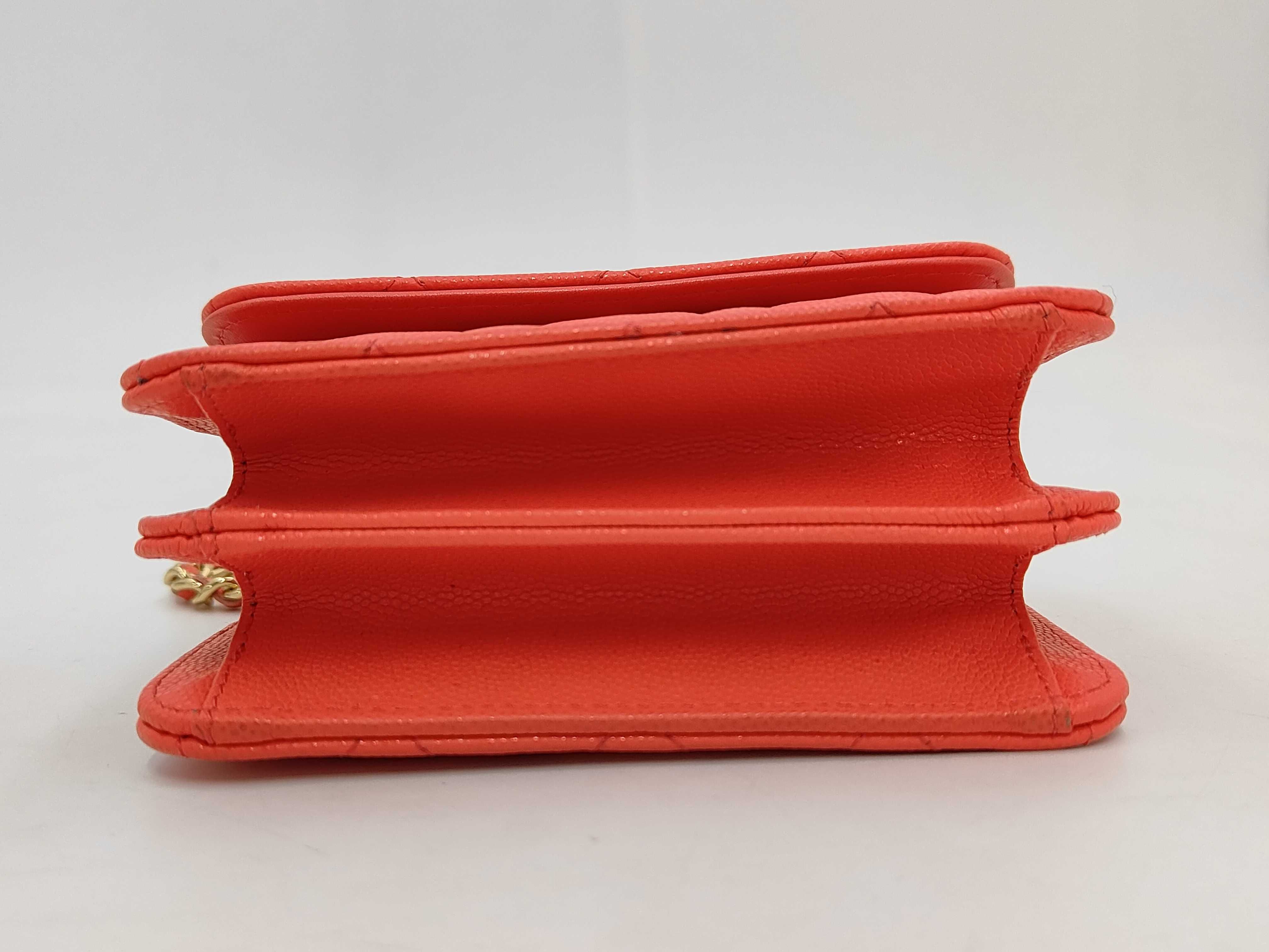 Matelassé Mini Chain Shoulder Bag, Caviar Leather, Red, Gold Hardware, with Charm — view 3