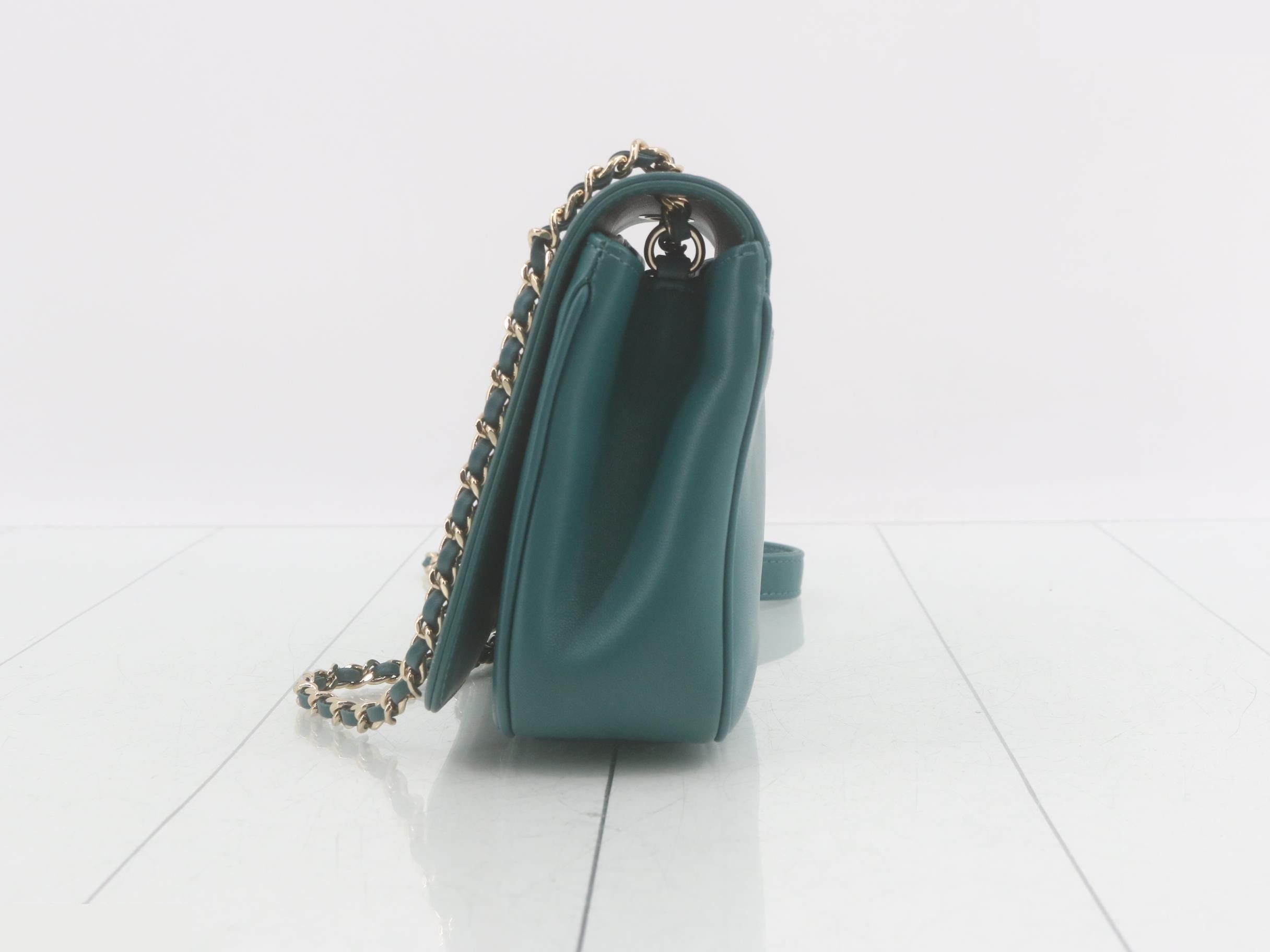 Leather Coco Mark Chain Shoulder Bag (Green) — view 3