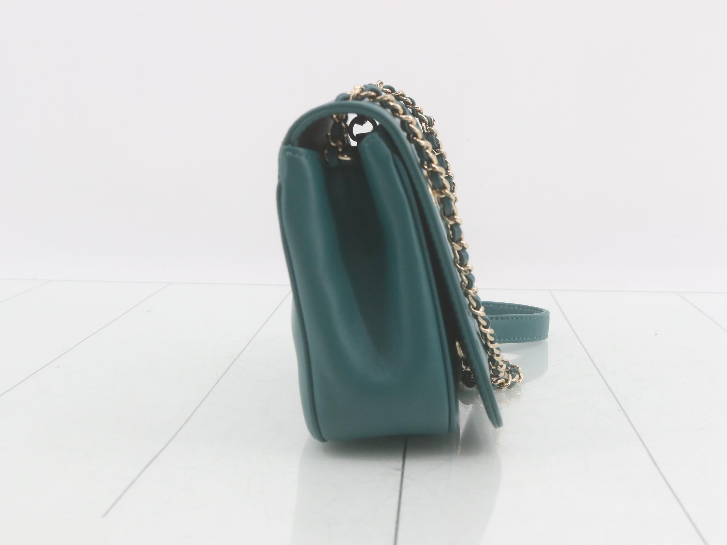 Leather Coco Mark Chain Shoulder Bag (Green) — view 4
