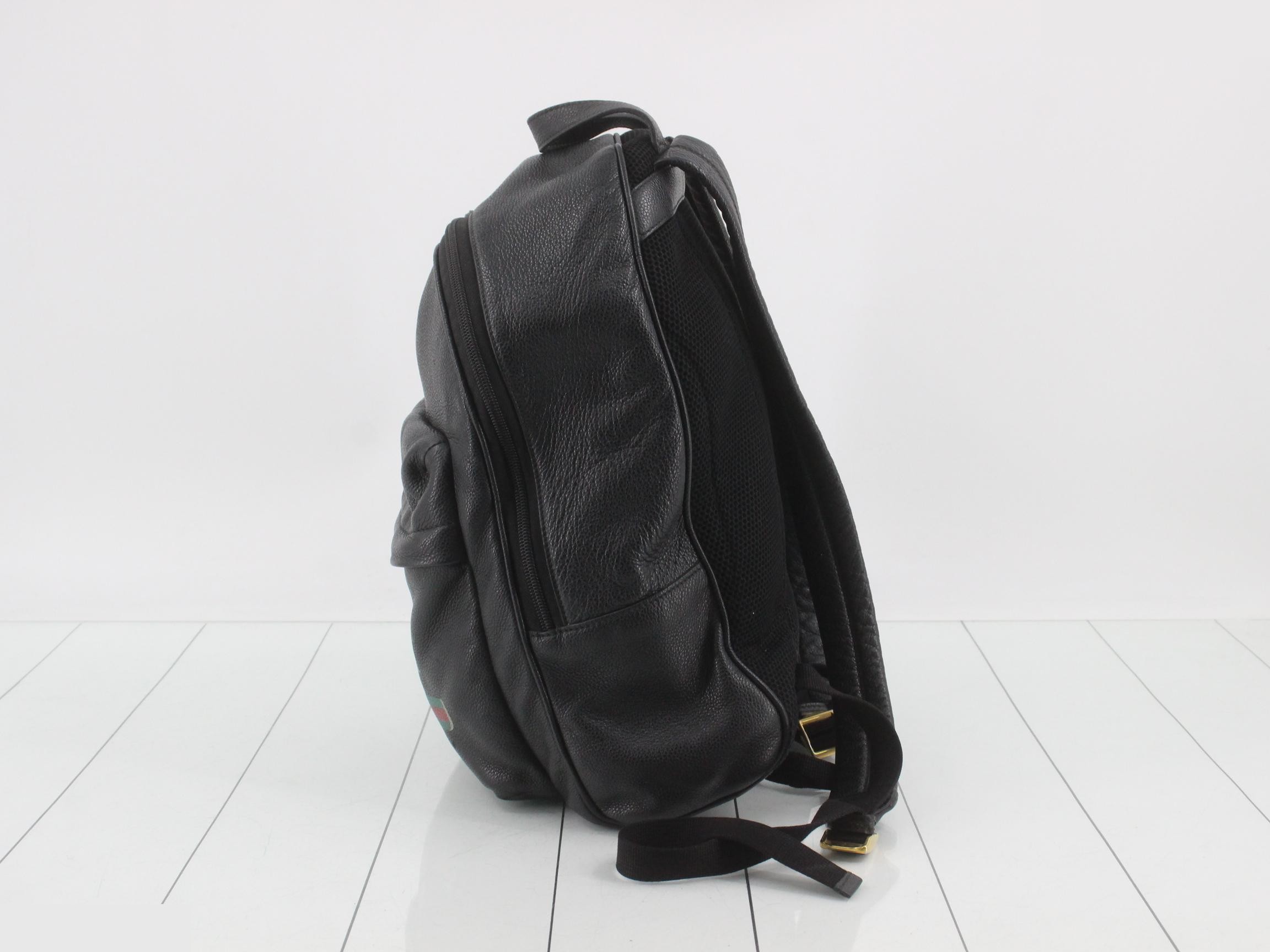 Leather Gucci print backpack, black — view 3