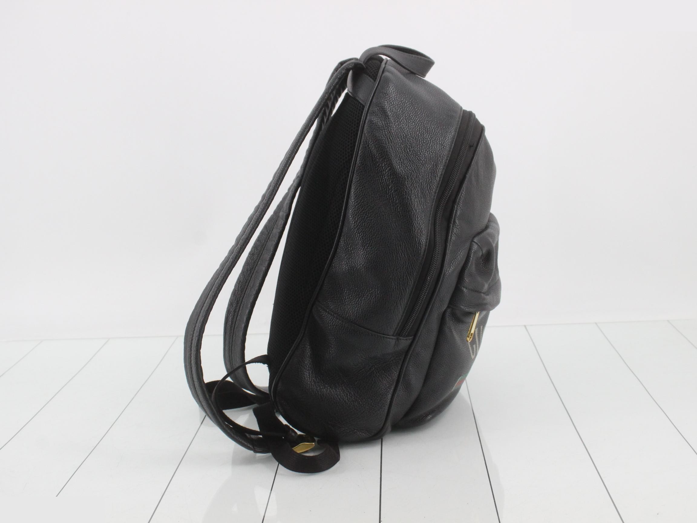 Leather Gucci print backpack, black — view 4