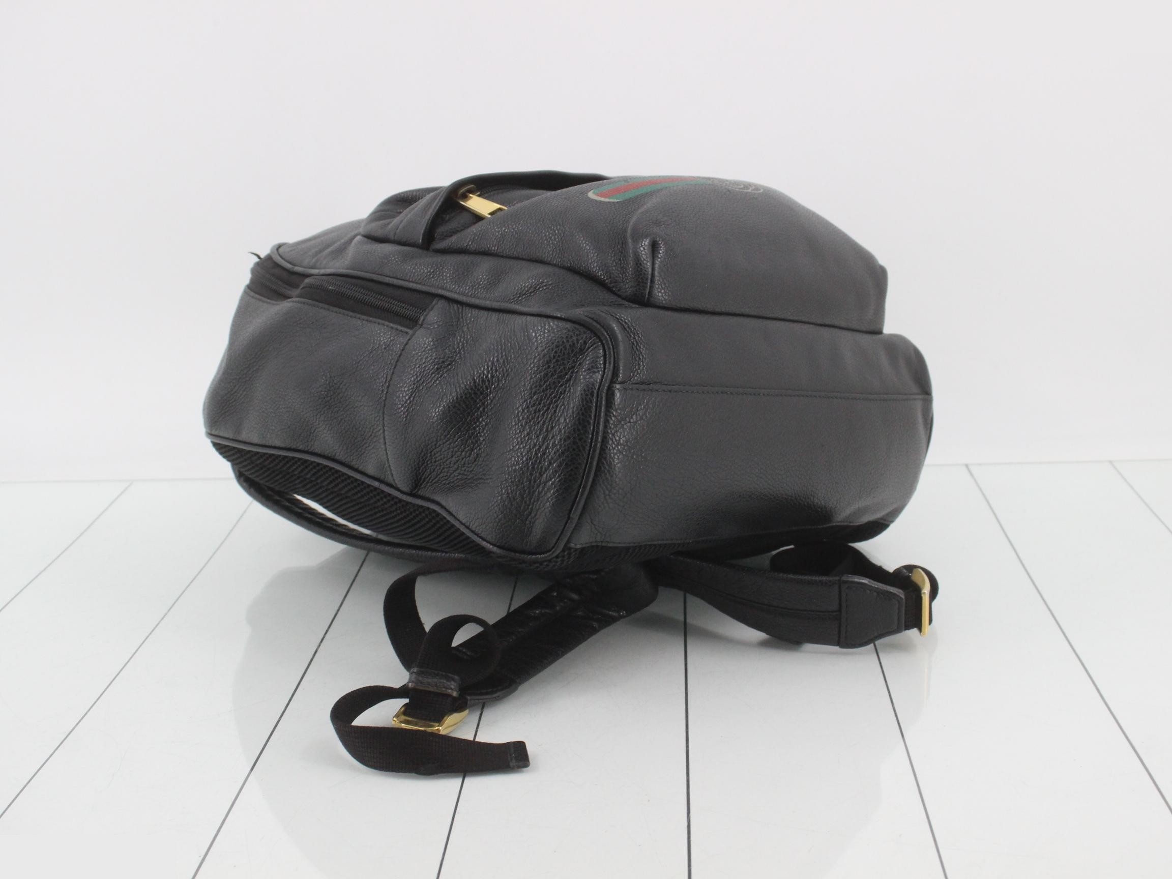 Leather Gucci print backpack, black — view 5