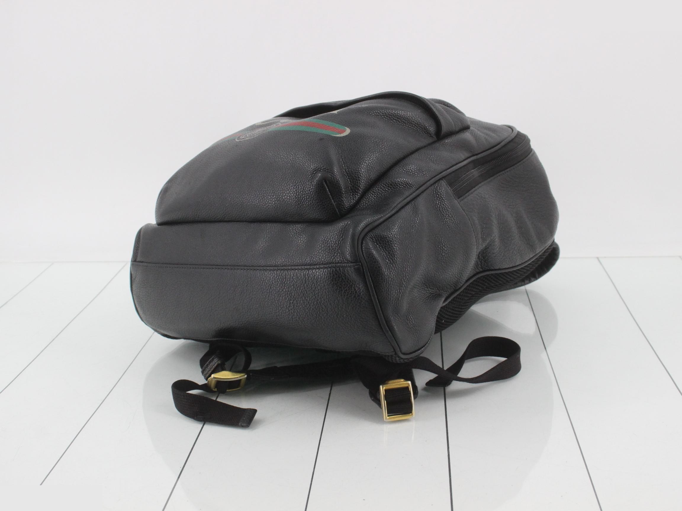 Leather Gucci print backpack, black — view 6