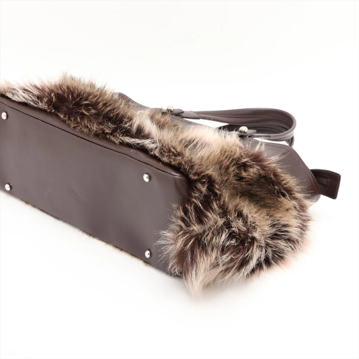 Coco Mark Fur and Leather Tote Bag, Brown, Silver Hardware, 14041651, Series 14 — view 3