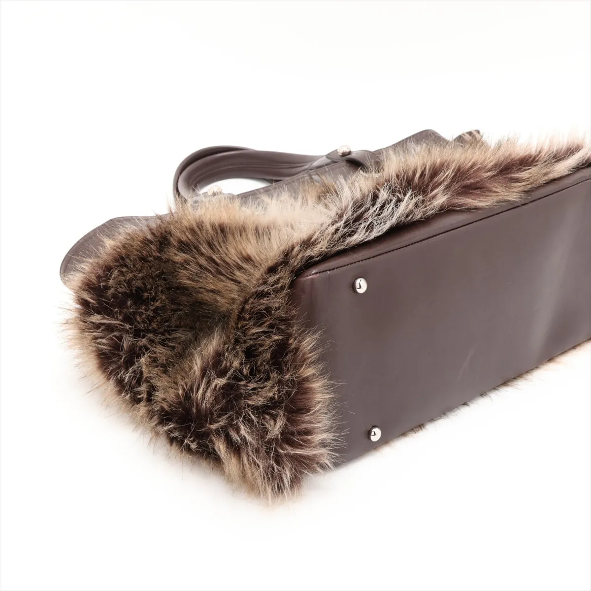 Coco Mark Fur and Leather Tote Bag, Brown, Silver Hardware, 14041651, Series 14 — view 4