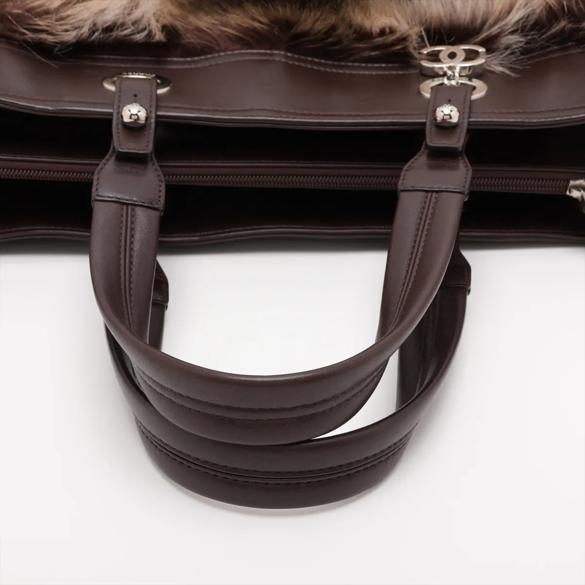 Coco Mark Fur and Leather Tote Bag, Brown, Silver Hardware, 14041651, Series 14 — view 5