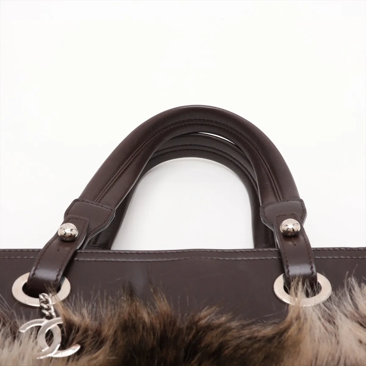 Coco Mark Fur and Leather Tote Bag, Brown, Silver Hardware, 14041651, Series 14 — view 6