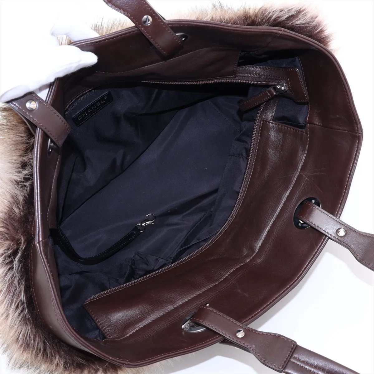 Coco Mark Fur and Leather Tote Bag, Brown, Silver Hardware, 14041651, Series 14 — view 7