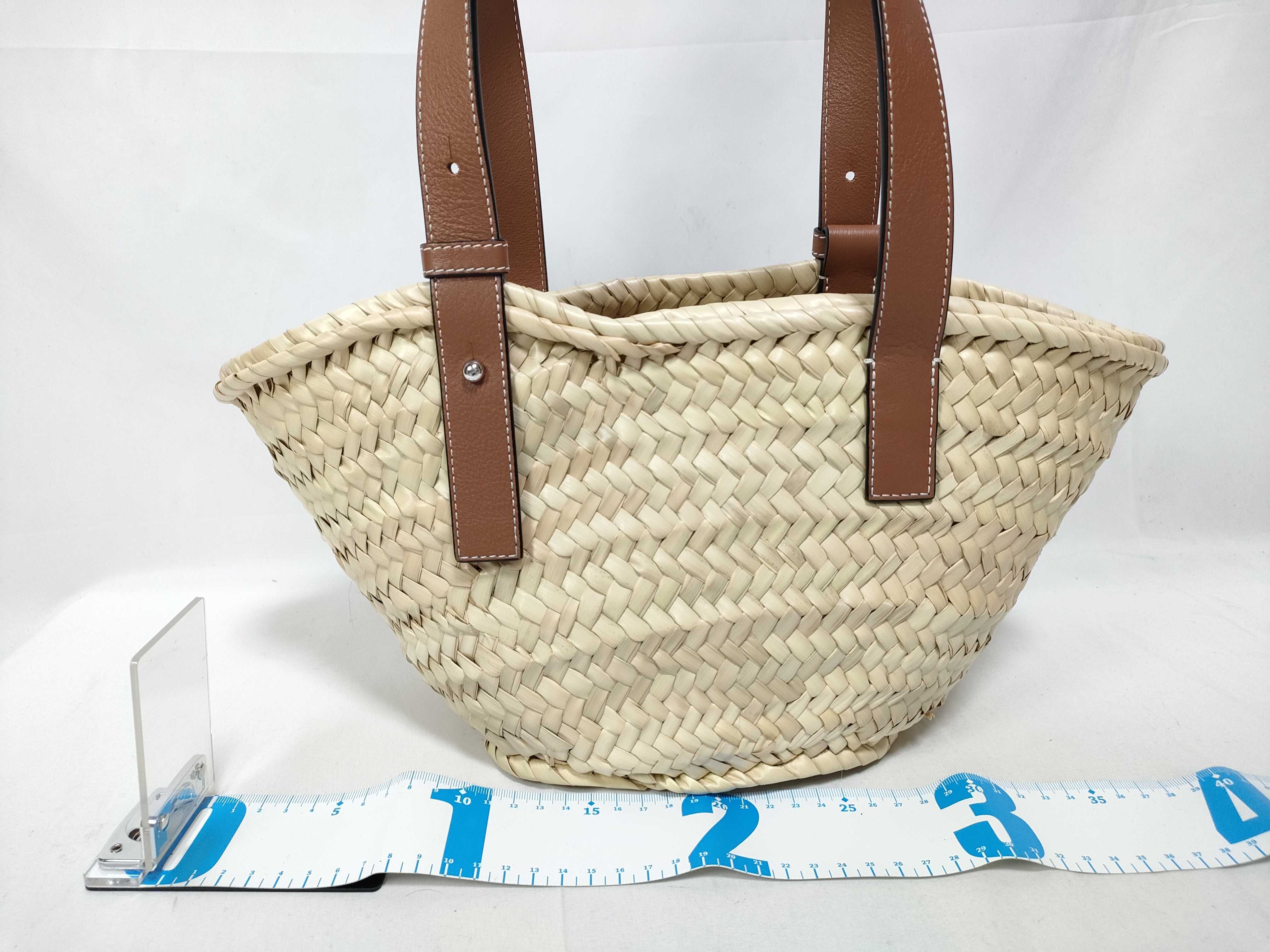 Basket Small Raffia x Leather Basket Bag, Tan, Complete with Accessories, Handbag — view 2