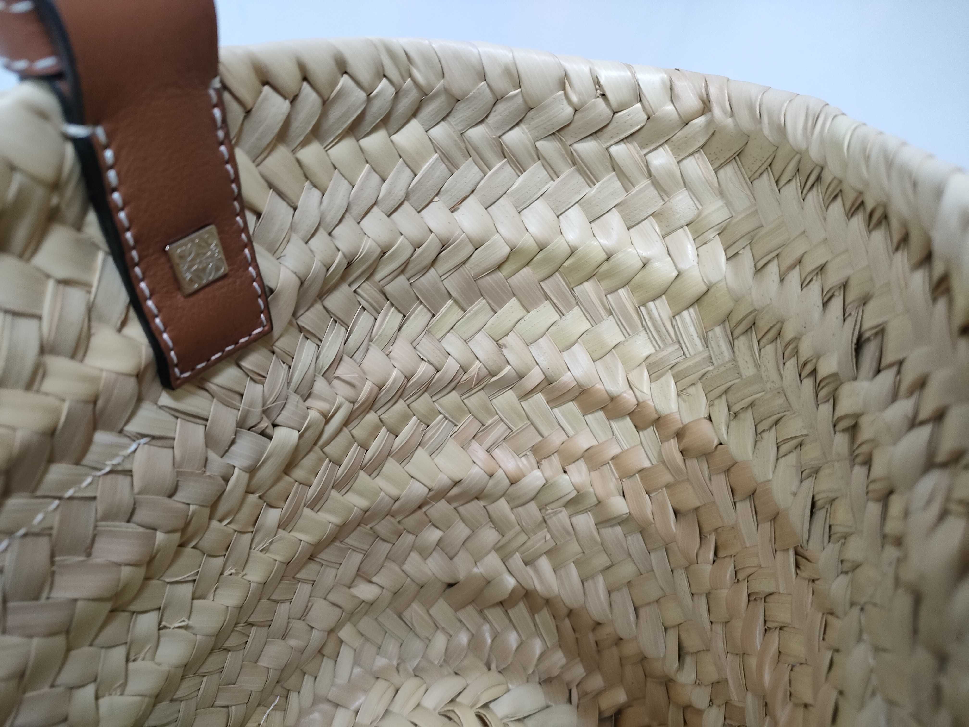 Basket Small Raffia x Leather Basket Bag, Tan, Complete with Accessories, Handbag — view 11