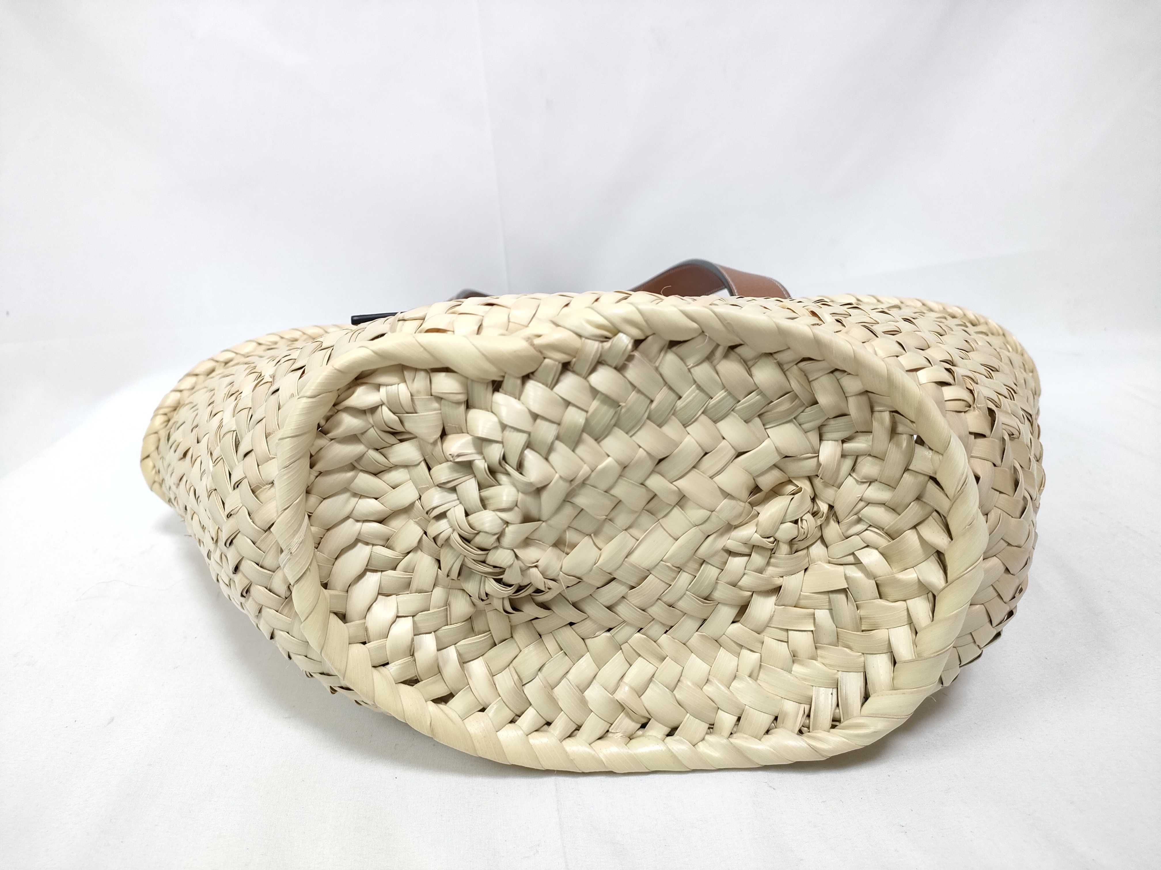 Basket Small Raffia x Leather Basket Bag, Tan, Complete with Accessories, Handbag — view 3