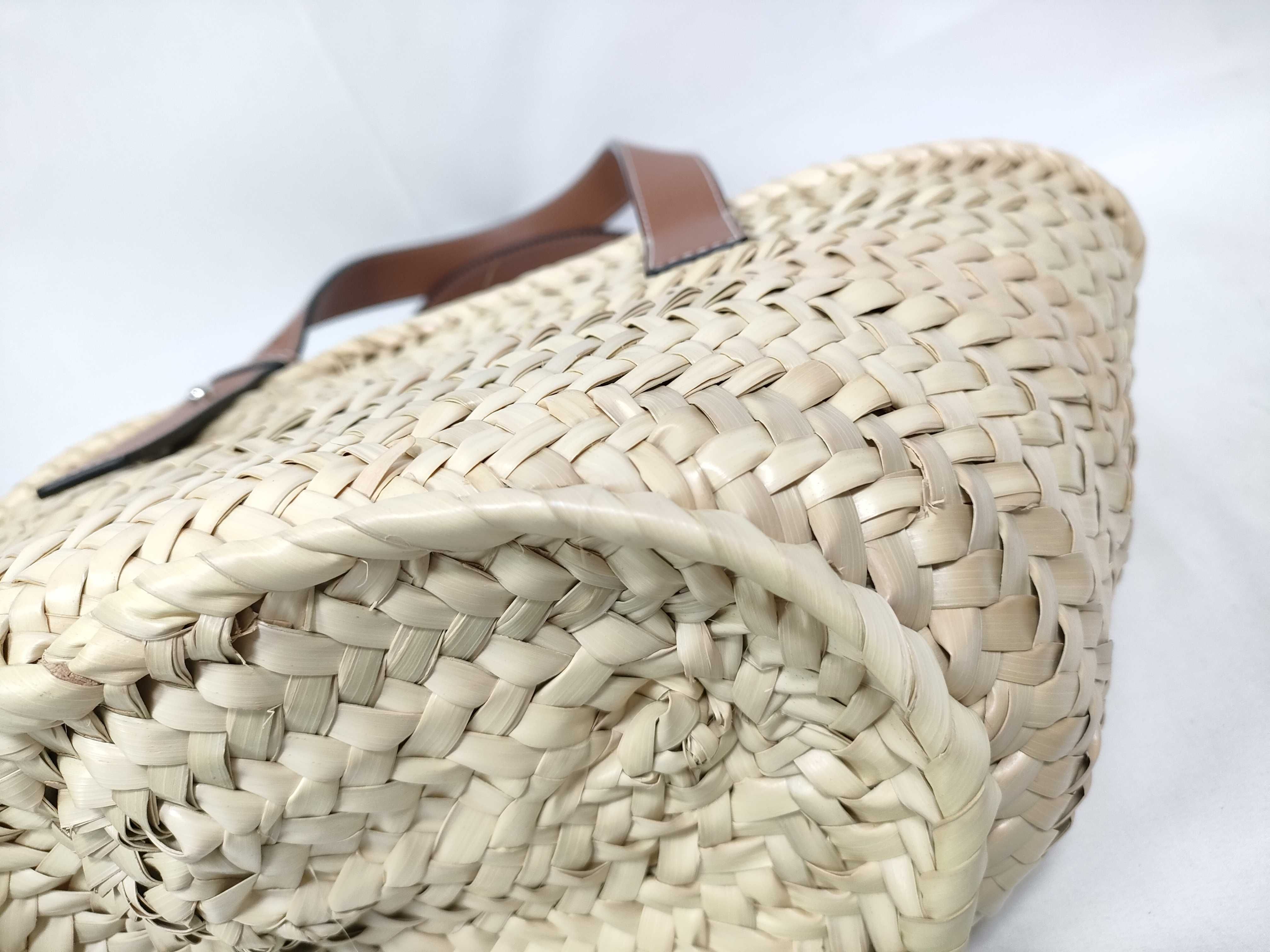Basket Small Raffia x Leather Basket Bag, Tan, Complete with Accessories, Handbag — view 5