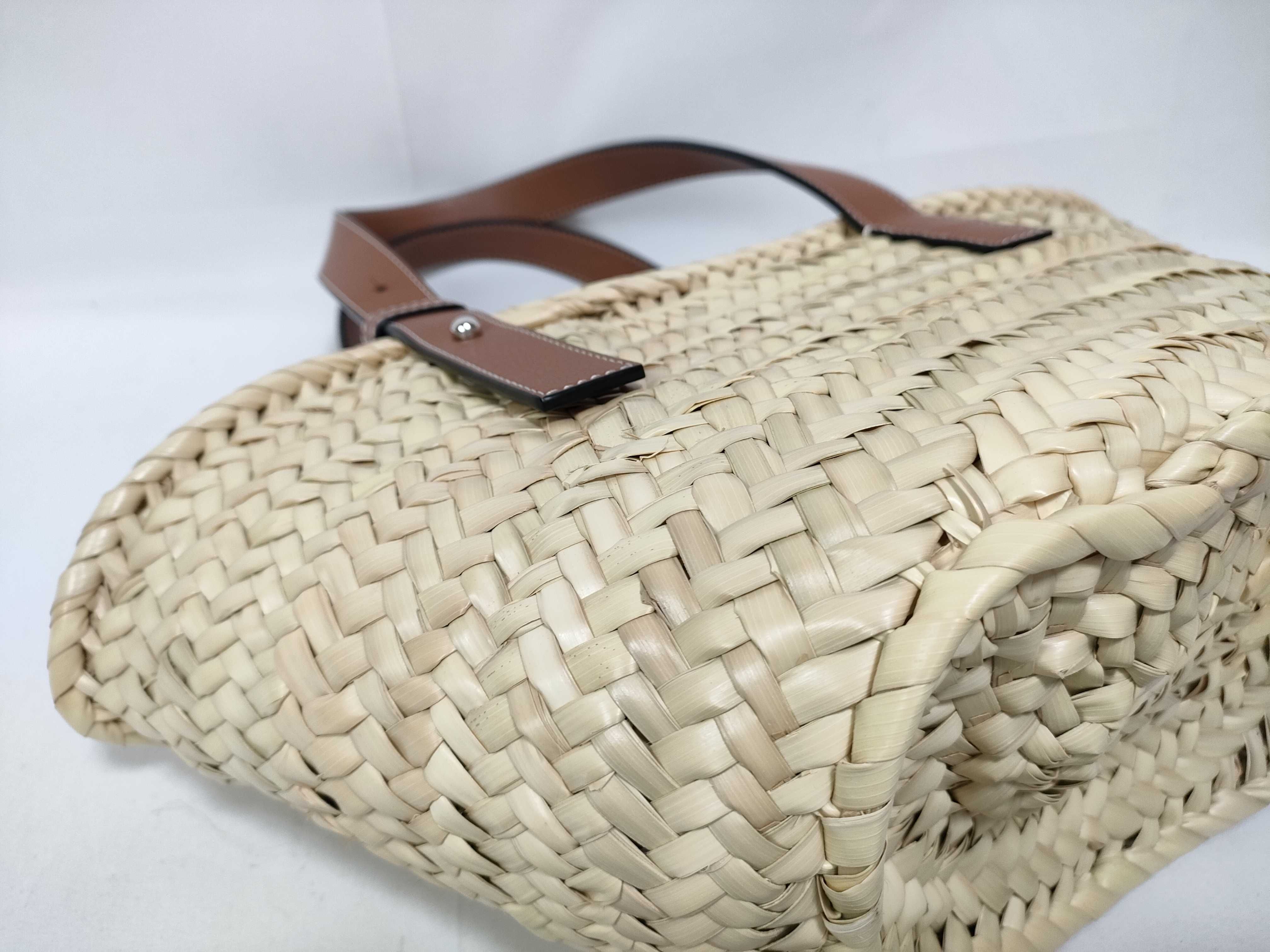 Basket Small Raffia x Leather Basket Bag, Tan, Complete with Accessories, Handbag — view 6