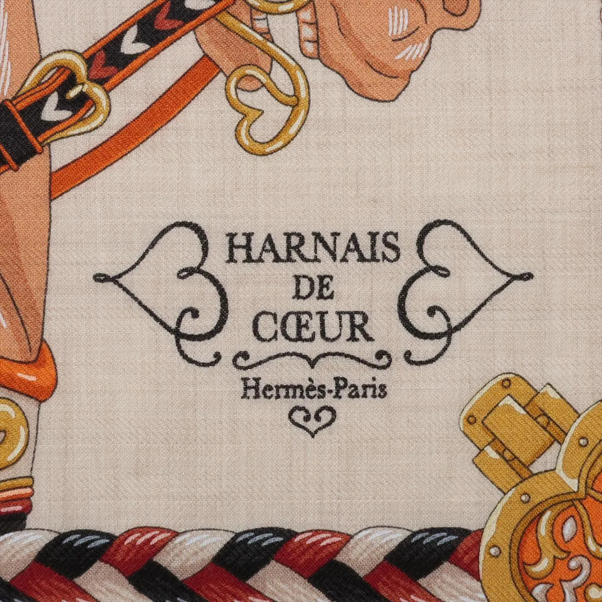 Carre 45 Gavroche HARNAIS DE COEUR scarf, cashmere x silk, yellow. Shows signs of wear, — view 6