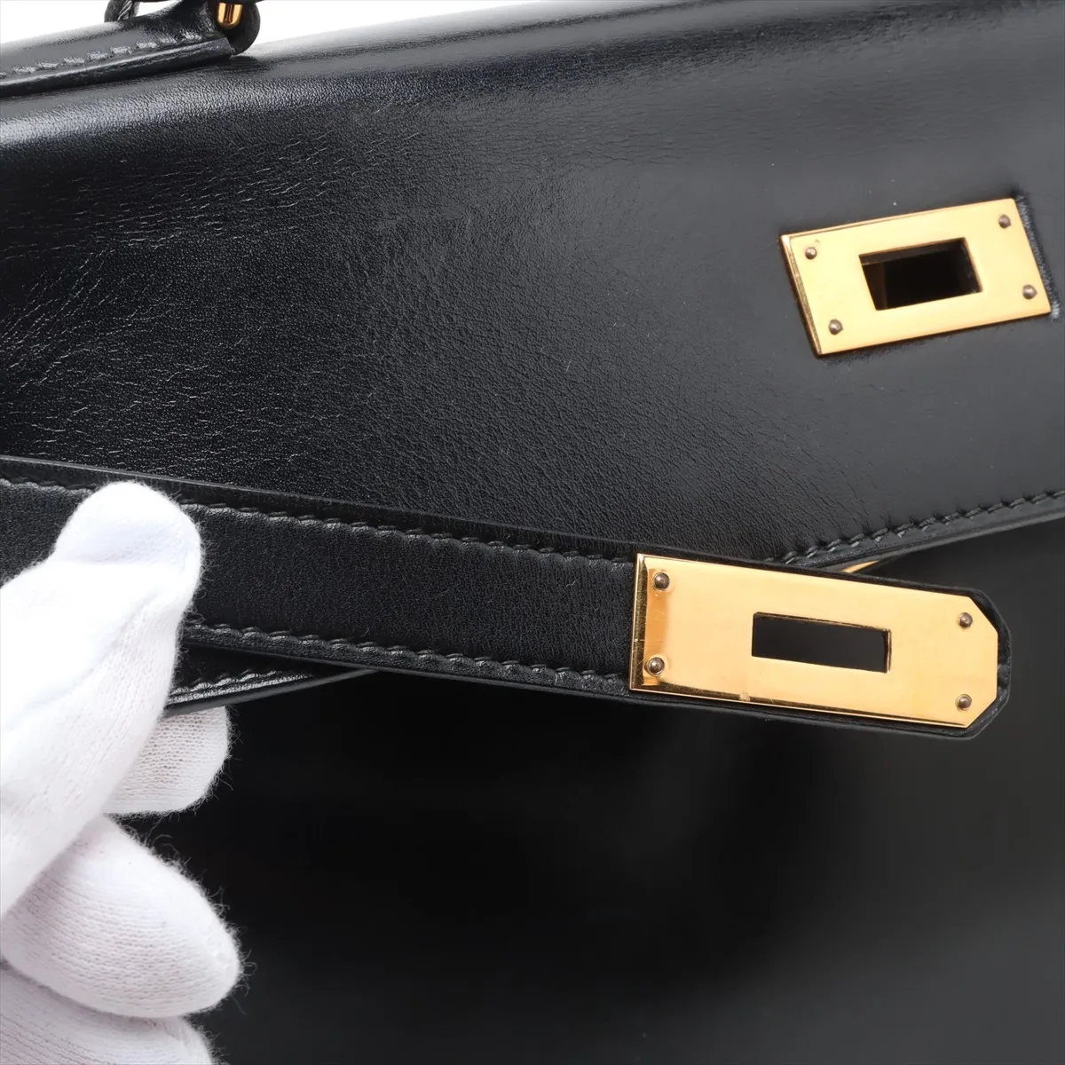 [Individually wrapped] Hermes Kelly 32 Le Tourne Box Calf Black Gold Hardware R:1988 — view 13