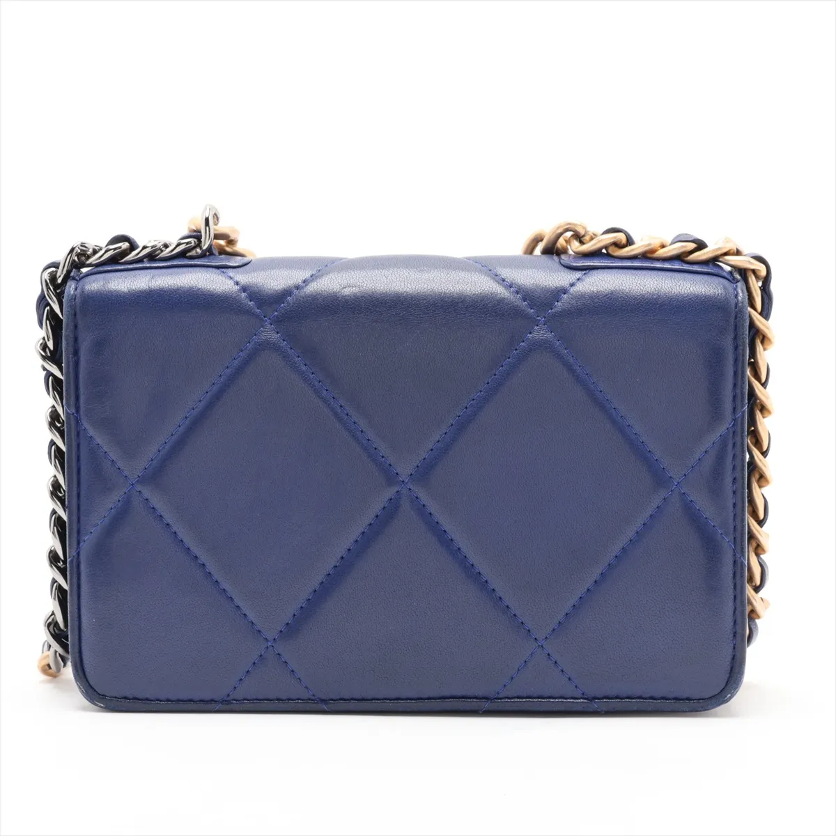 19 Lambskin Chain Wallet Blue Gold Hardware GA5ULLEC Random Plate — view 2