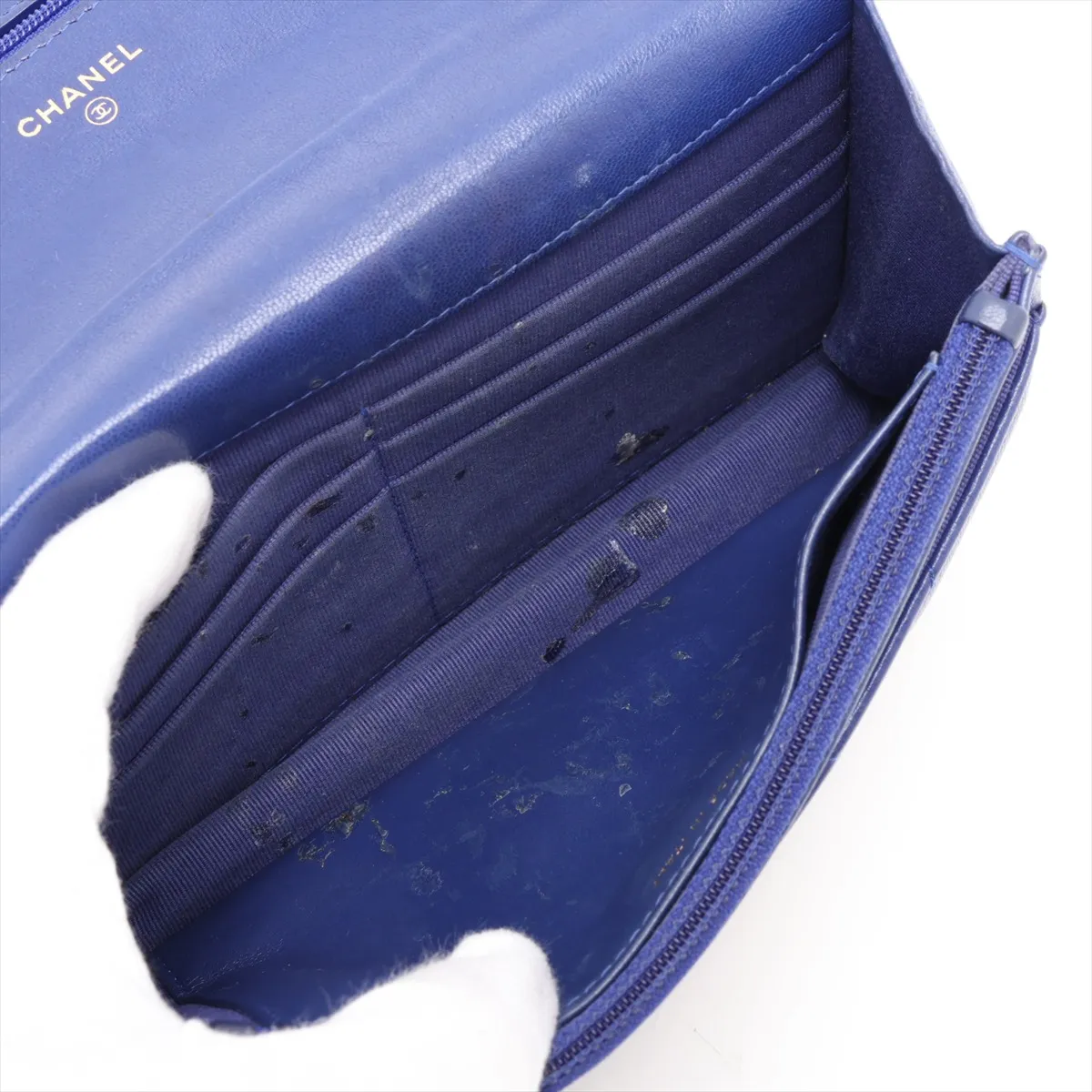 19 Lambskin Chain Wallet Blue Gold Hardware GA5ULLEC Random Plate — view 6