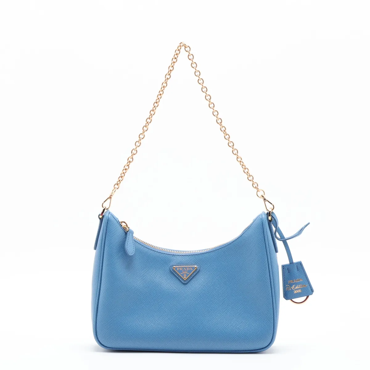 Saffiano Leather 2-Way Shoulder Bag, Blue — view 2