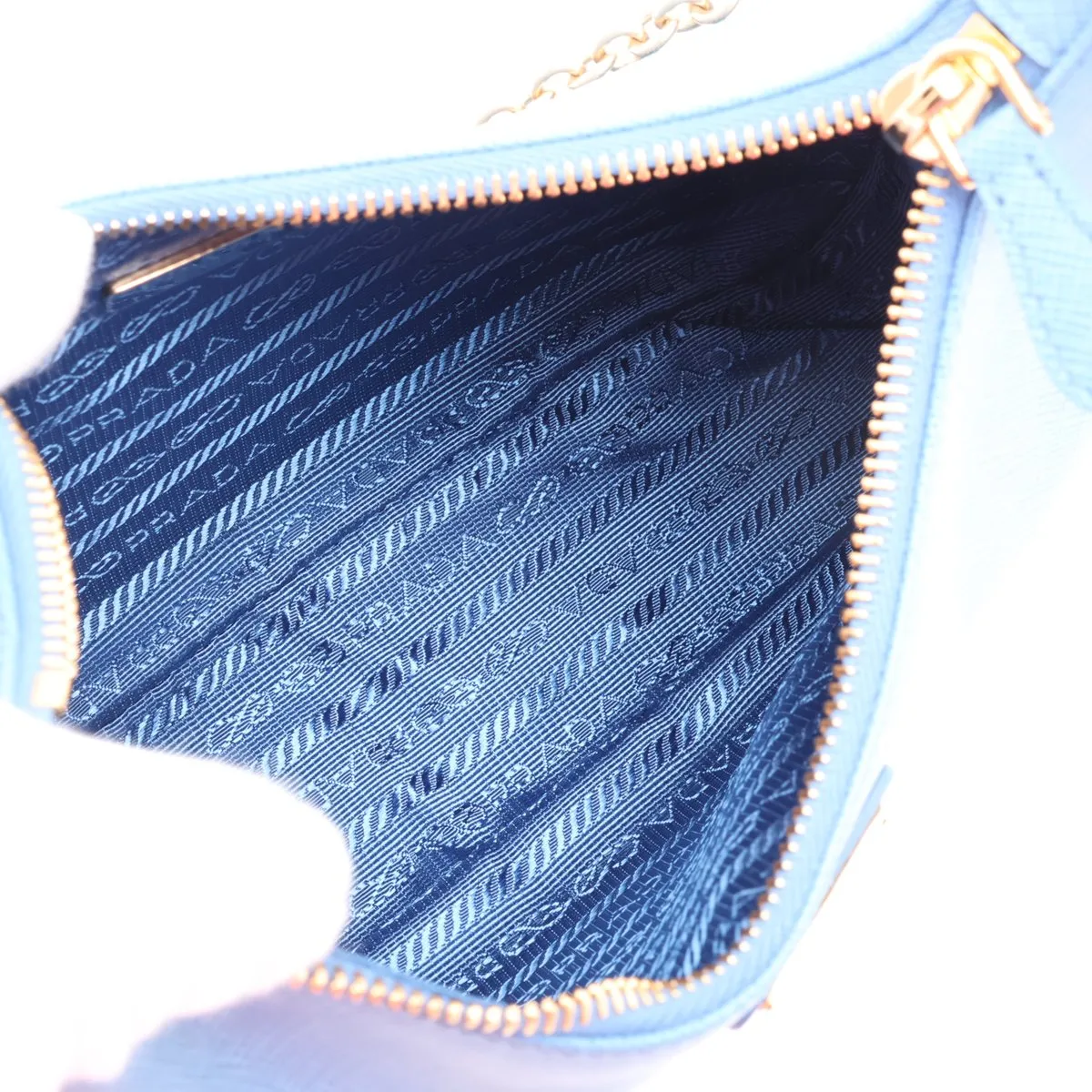 Saffiano Leather 2-Way Shoulder Bag, Blue — view 8