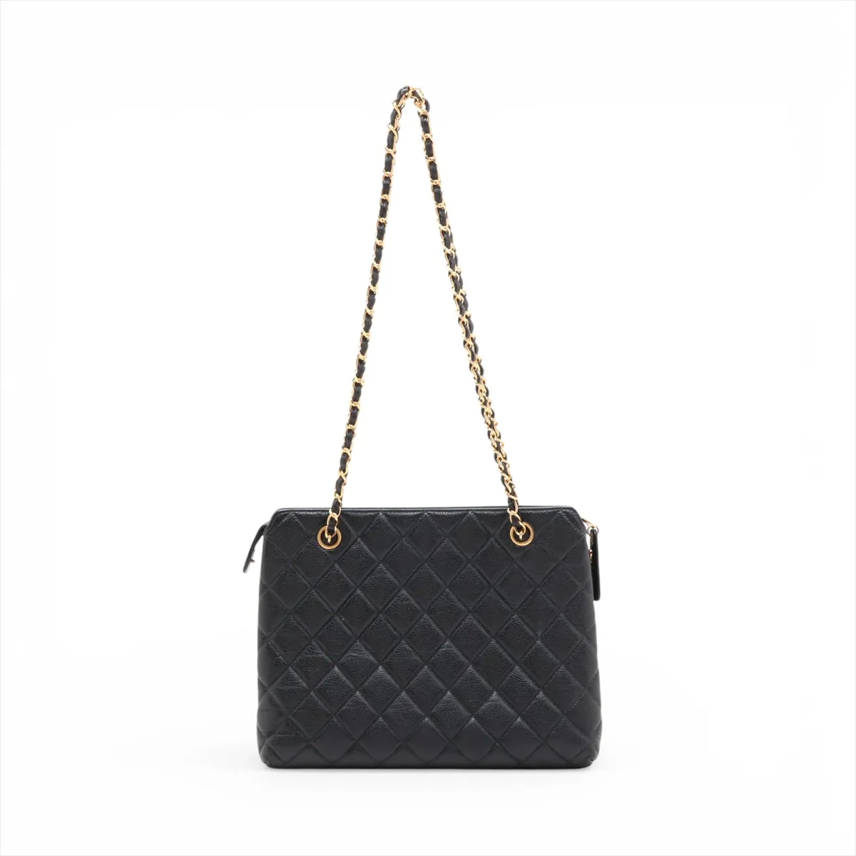 Matelassé Caviar Skin Chain Tote Bag, Black with Gold Hardware, 4370852, Series 4 — view 2