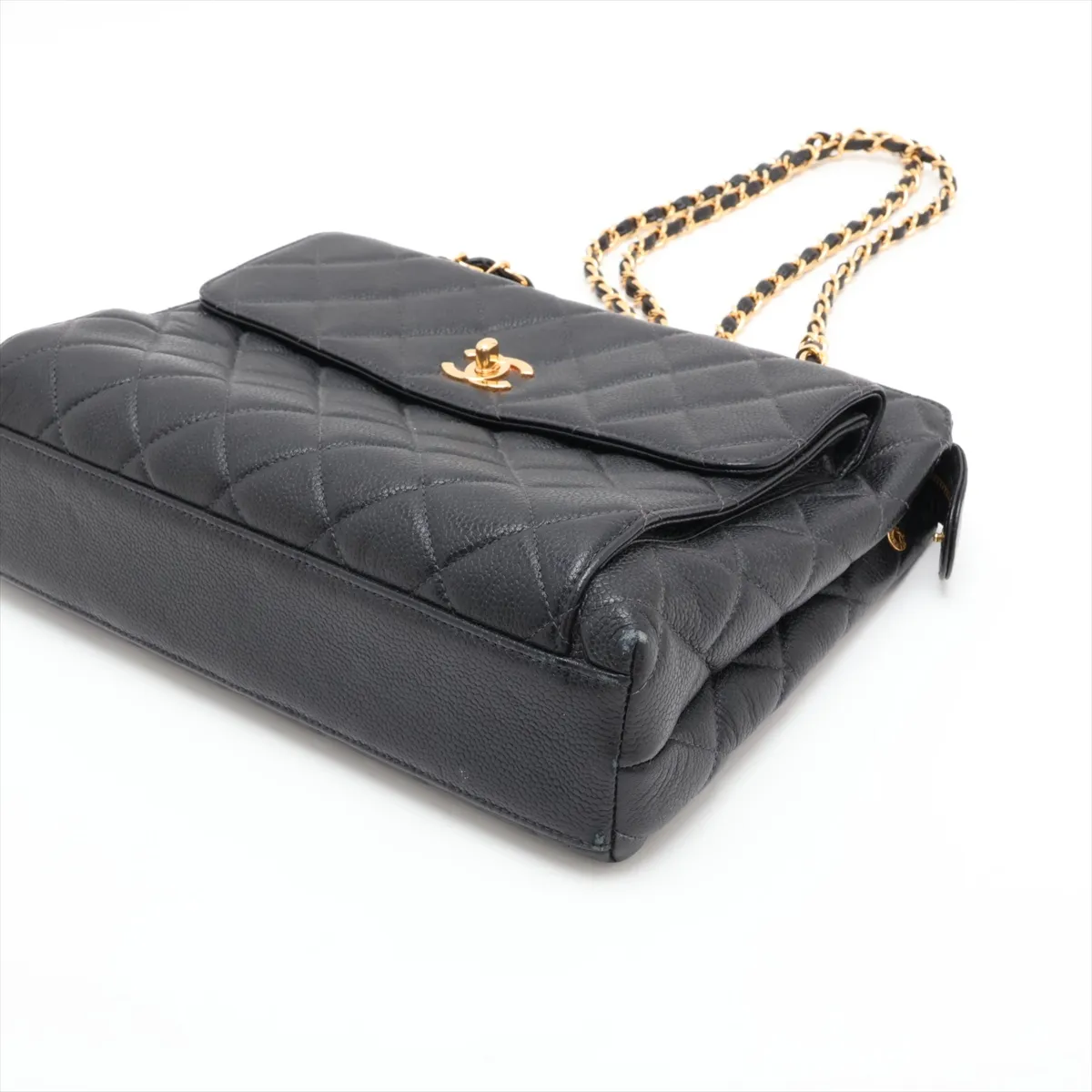 Matelassé Caviar Skin Chain Tote Bag, Black with Gold Hardware, 4370852, Series 4 — view 3