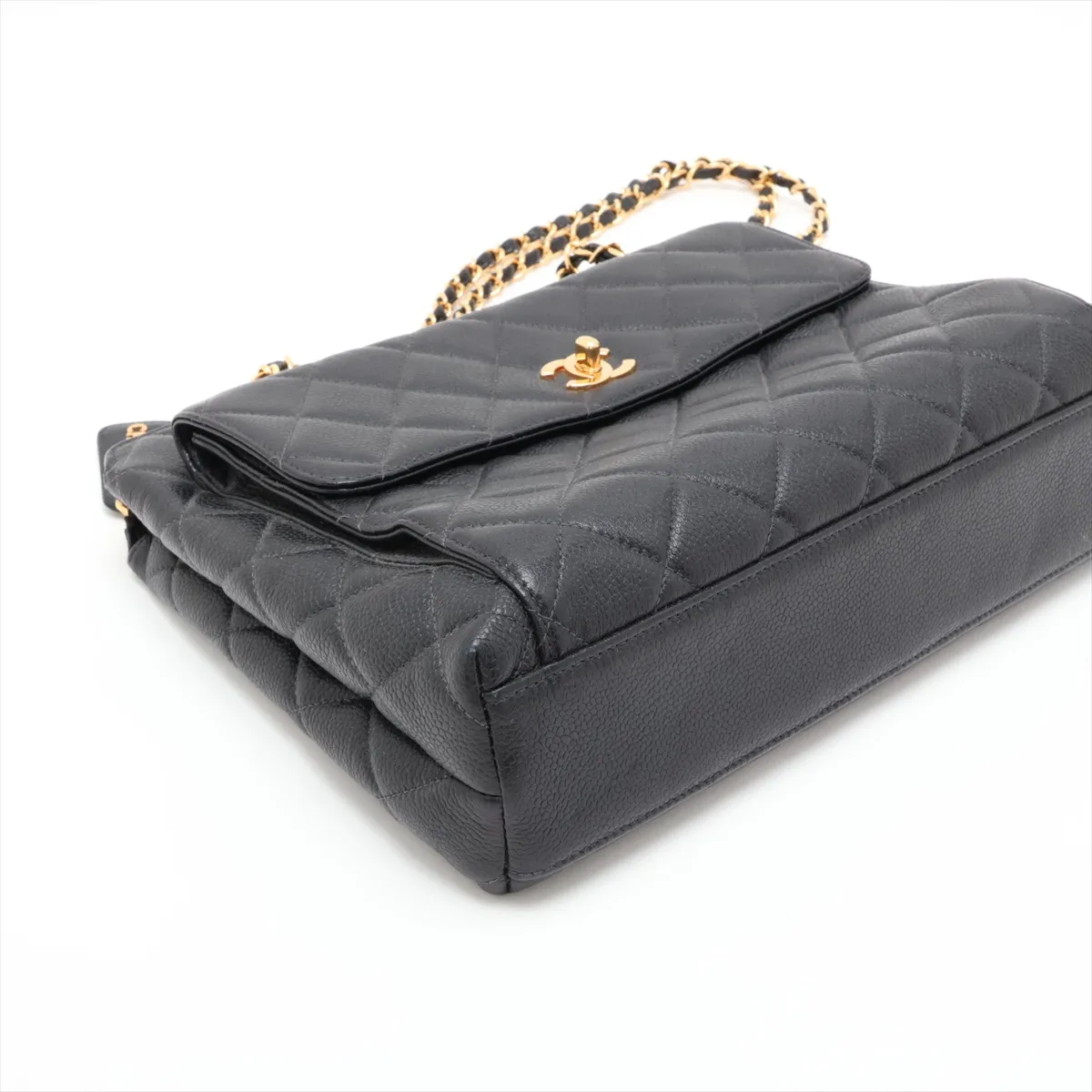 Matelassé Caviar Skin Chain Tote Bag, Black with Gold Hardware, 4370852, Series 4 — view 4