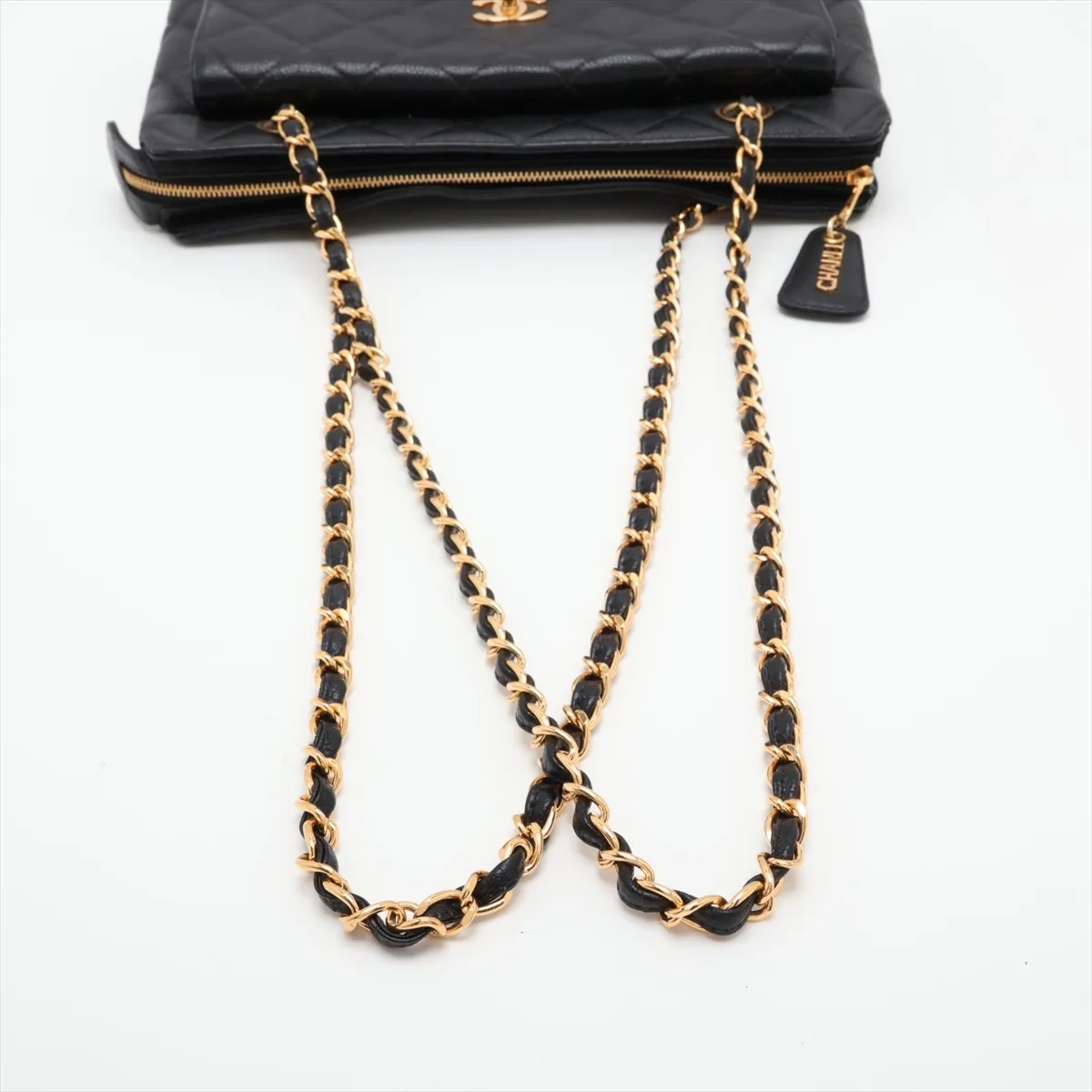 Matelassé Caviar Skin Chain Tote Bag, Black with Gold Hardware, 4370852, Series 4 — view 5