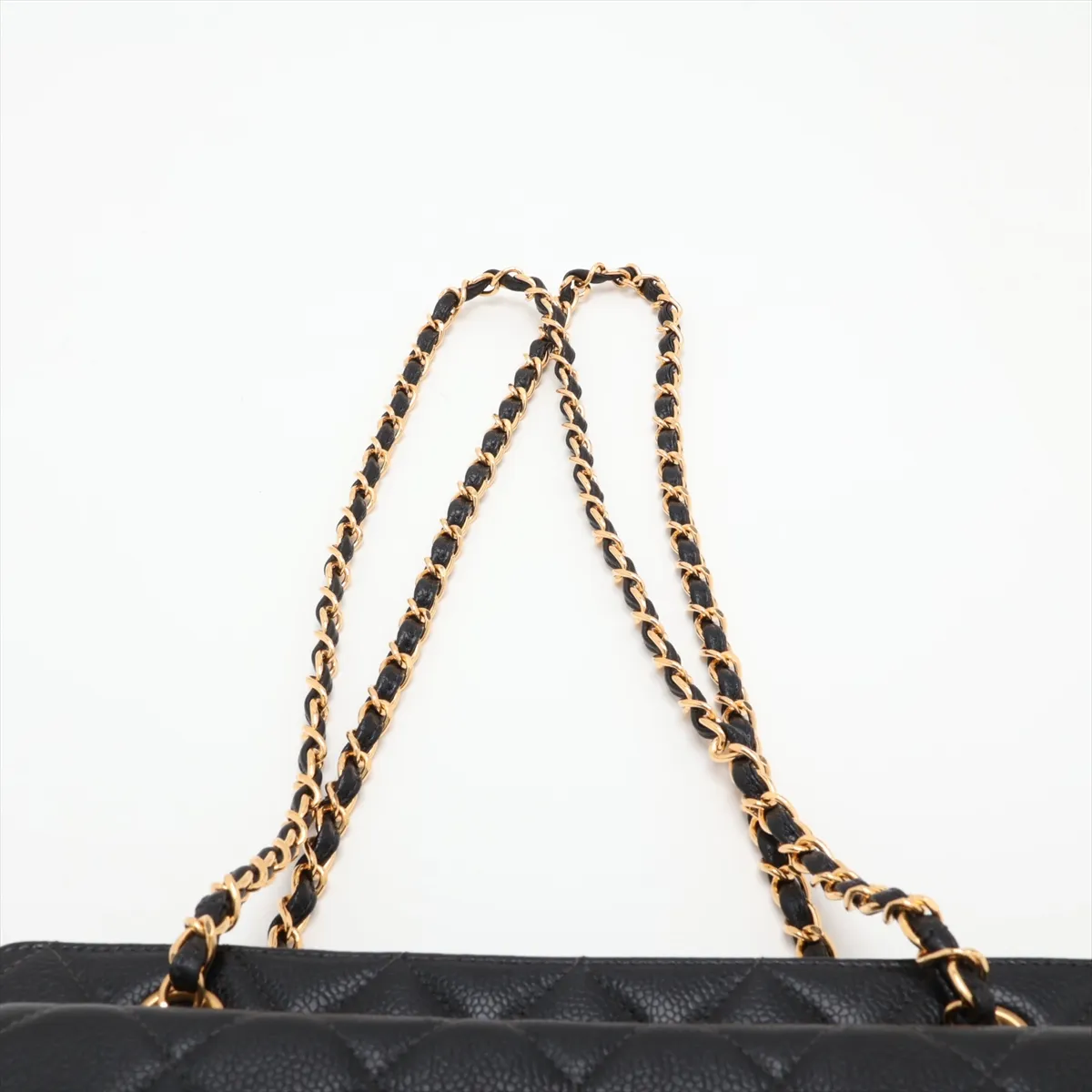 Matelassé Caviar Skin Chain Tote Bag, Black with Gold Hardware, 4370852, Series 4 — view 6